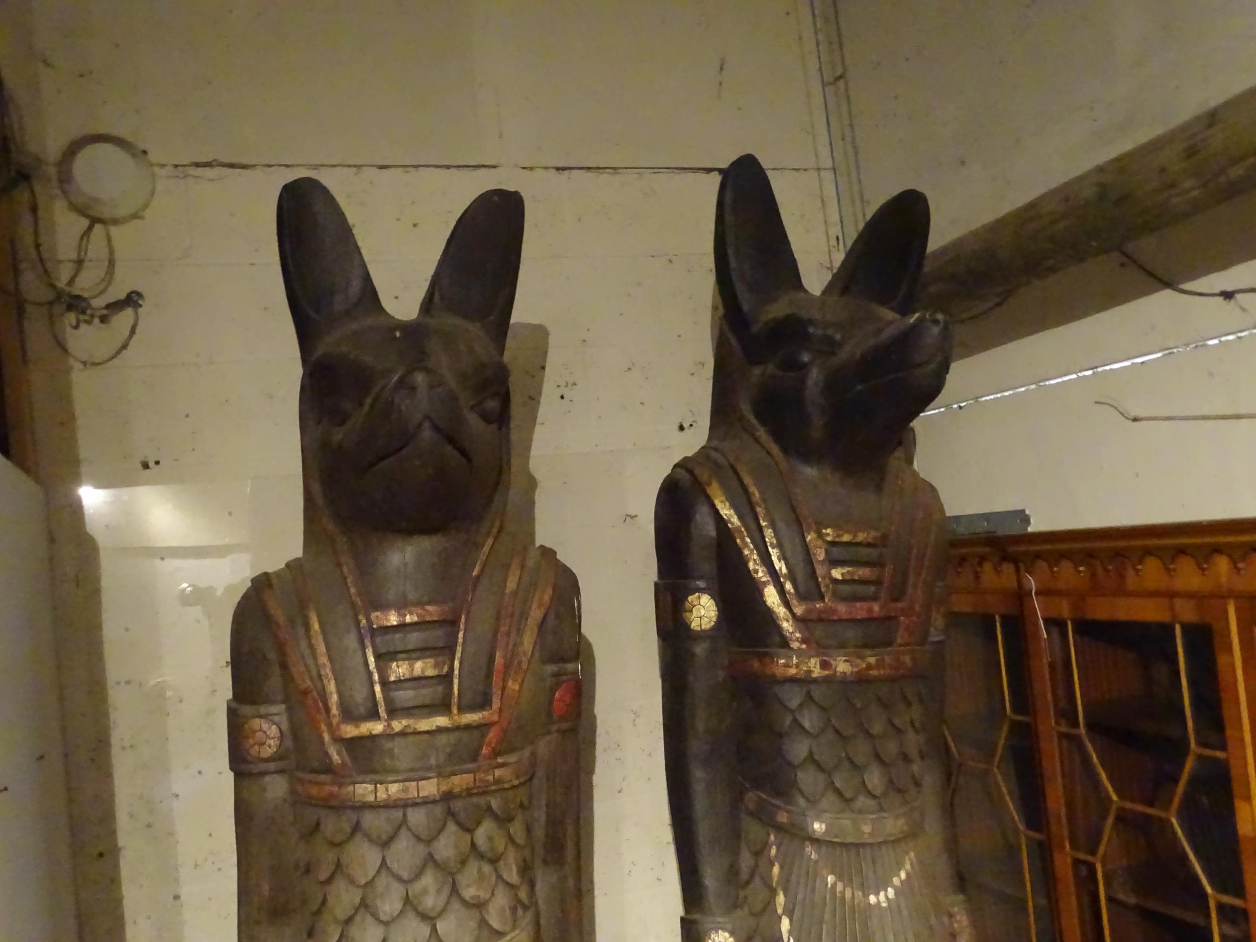 A pair of very large 20thC carved wooden standing Anubis / Ancient Egyptian dog god statues with - Image 31 of 52