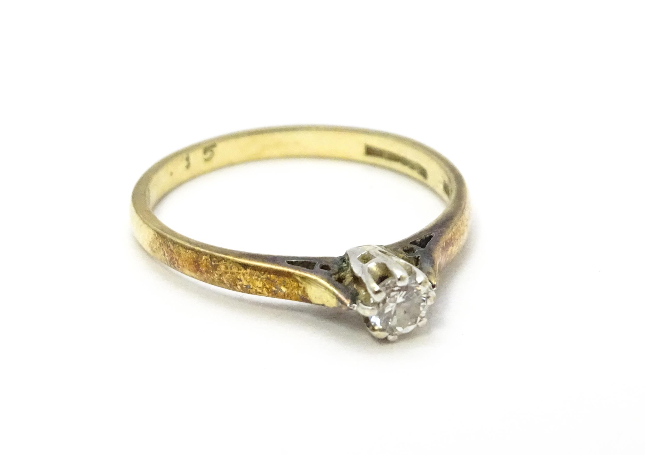A 9ct gold ring set with diamond solitaire. Ring size approx. L 1/2 Please Note - we do not make - Image 5 of 7