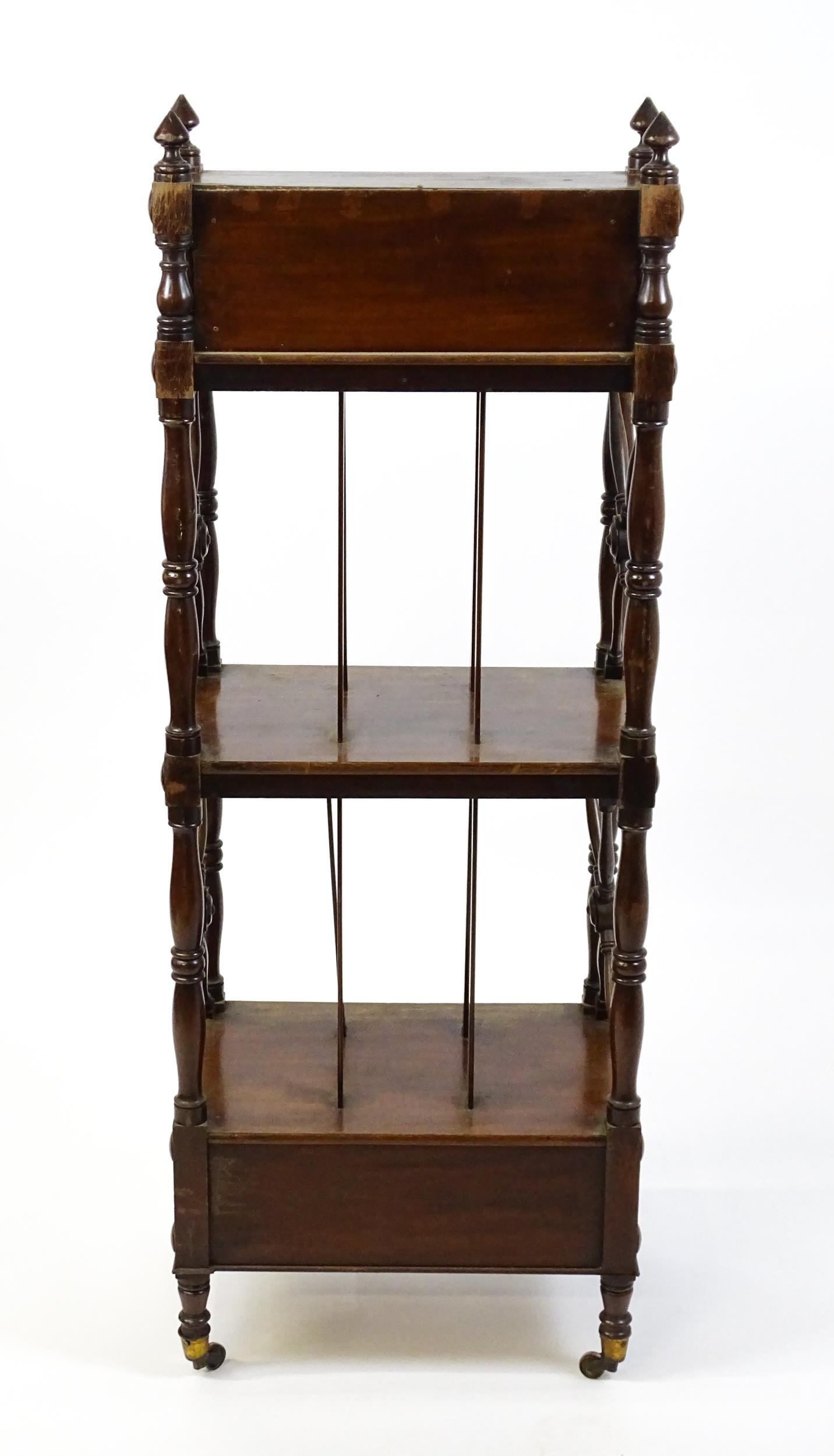 An early 19thC mahogany whatnot Canterbury surmounted by turned uprights and a small shelf above - Image 11 of 12