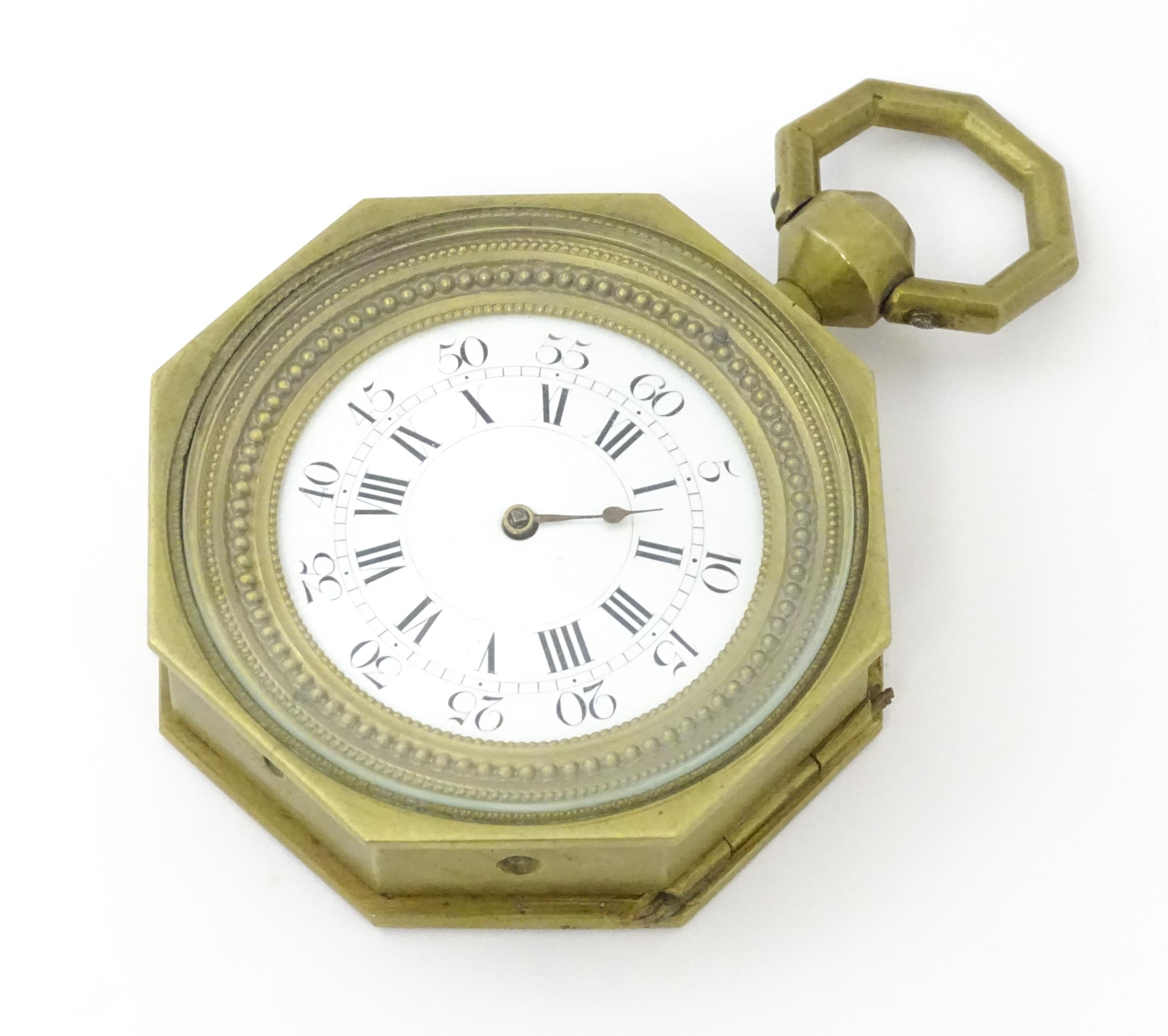 A brass cased hanging sedan style clock of octagonal form, with Roman hours and Arabic seconds. - Image 6 of 10