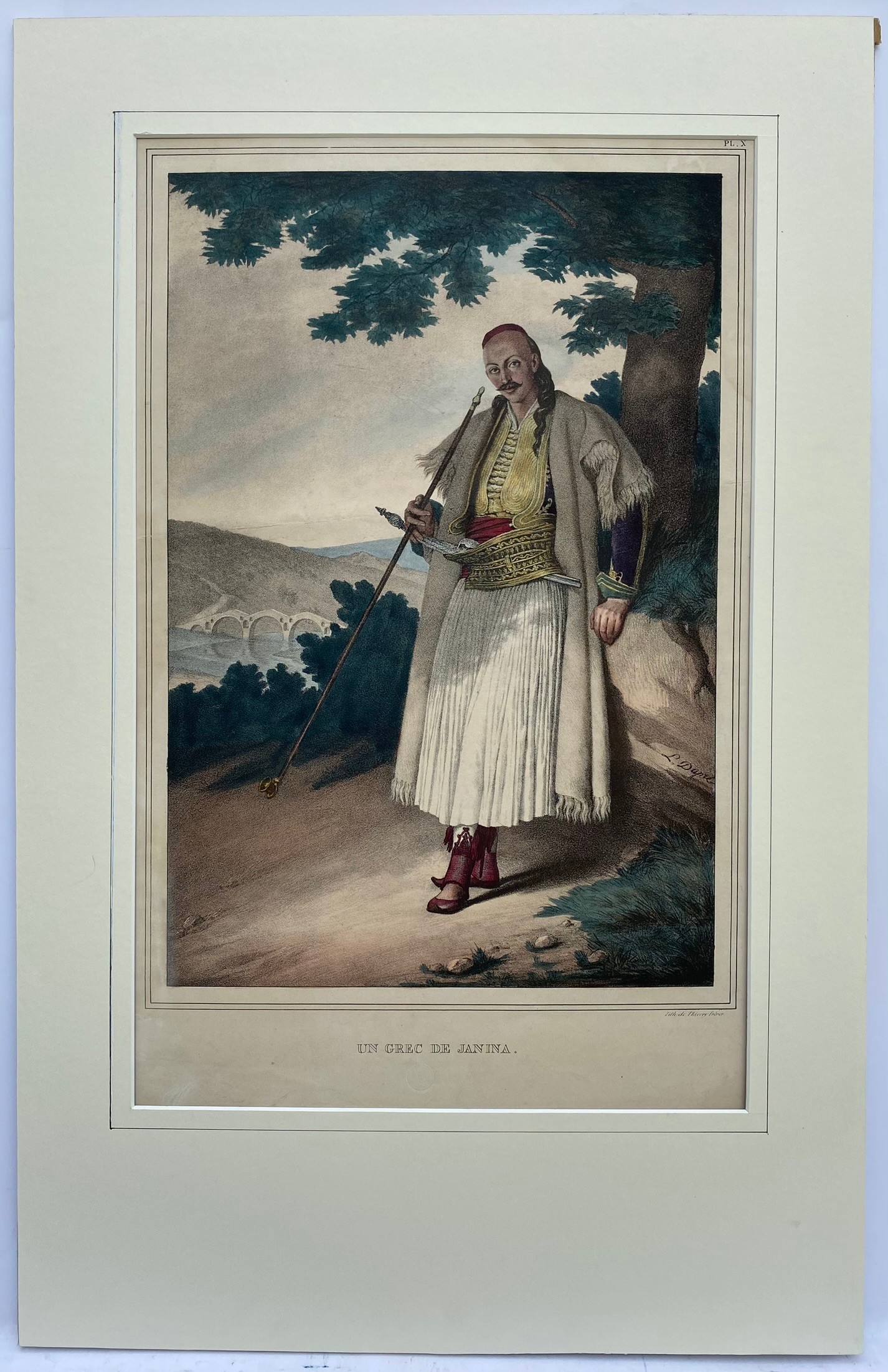 Louis Dupre (1789-1837), Original lithograph hand coloured with watercolour, Titled Un Grec de