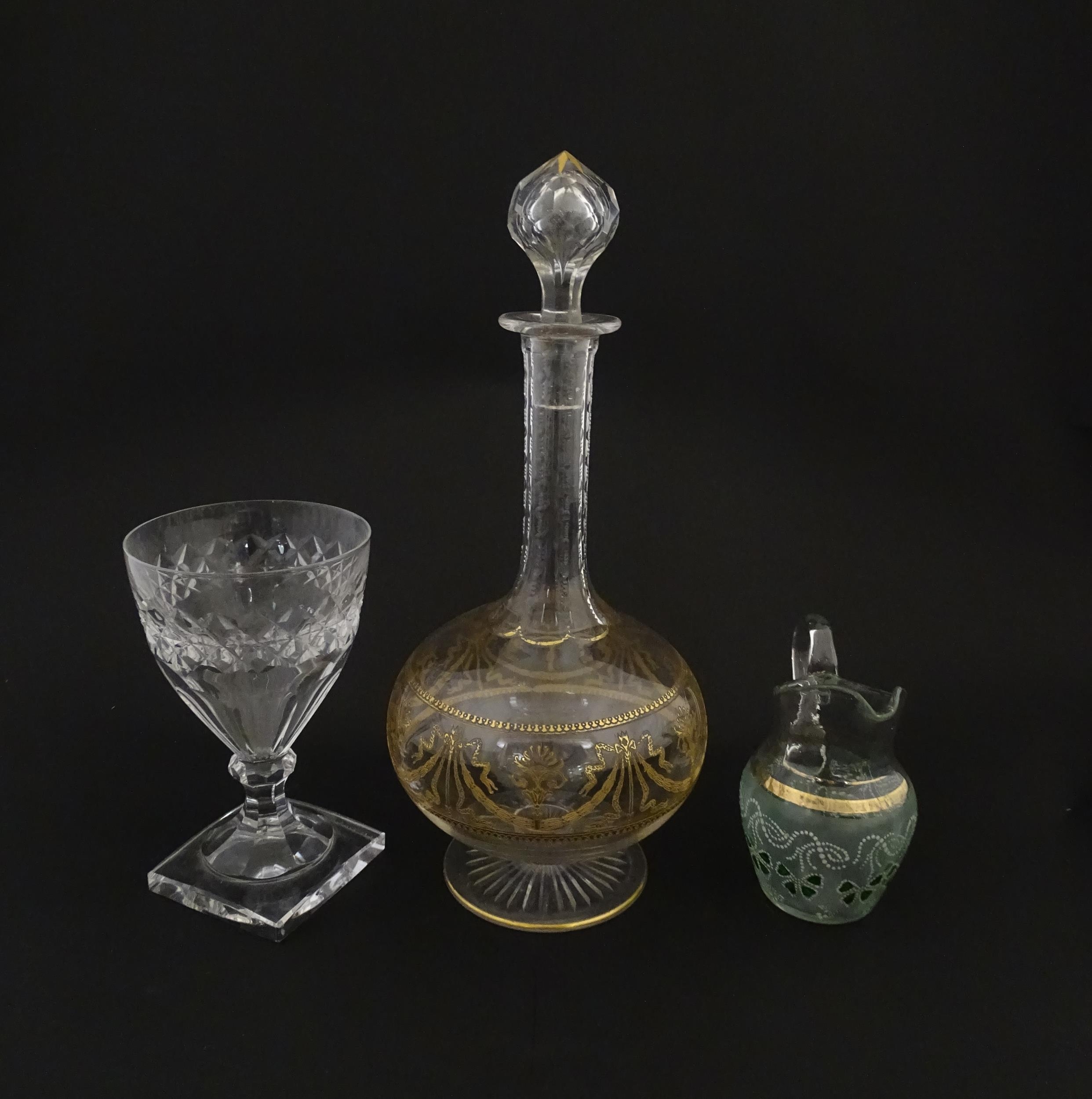 Three items of glassware comprising a Val Saint Lambert glass with squared foot, a decanter with - Image 6 of 13