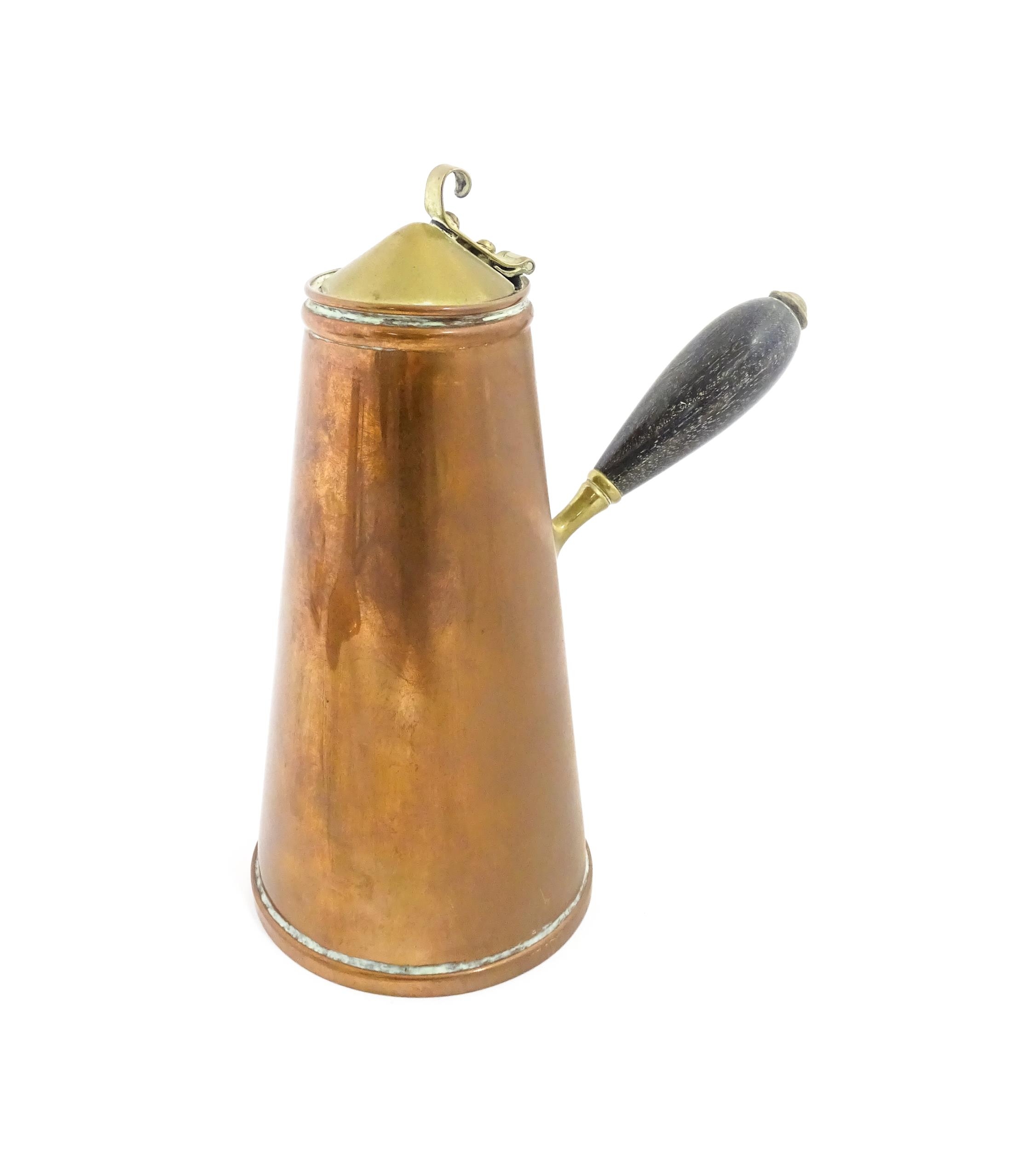 WAS Benson: An Arts & Crafts copper and brass insulated / jacketed hot water jug of tapering form, - Image 5 of 9