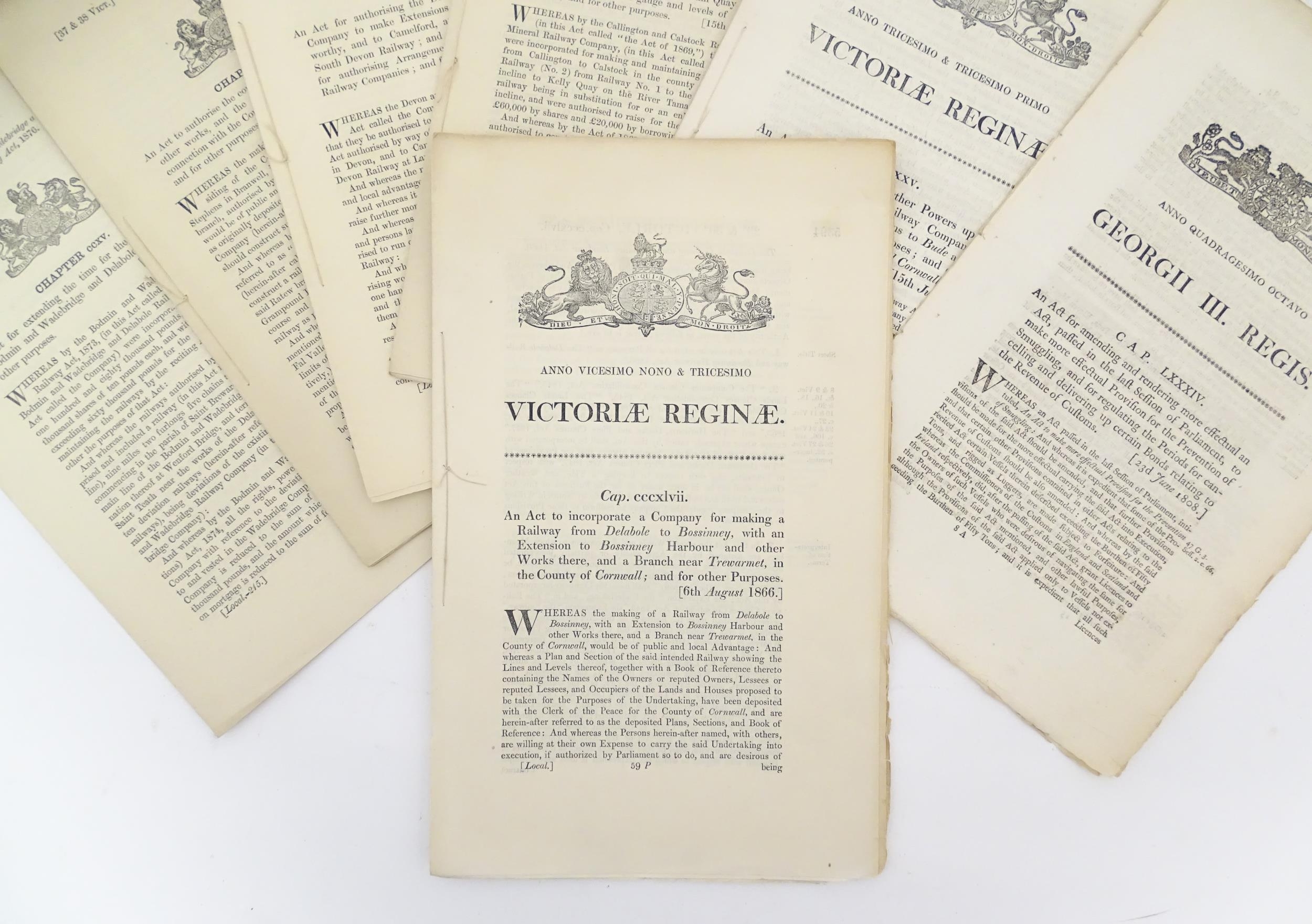 Three assorted 19thC Act of Parliament documents comprising George III 1808, Victorian 1866 & - Image 5 of 9