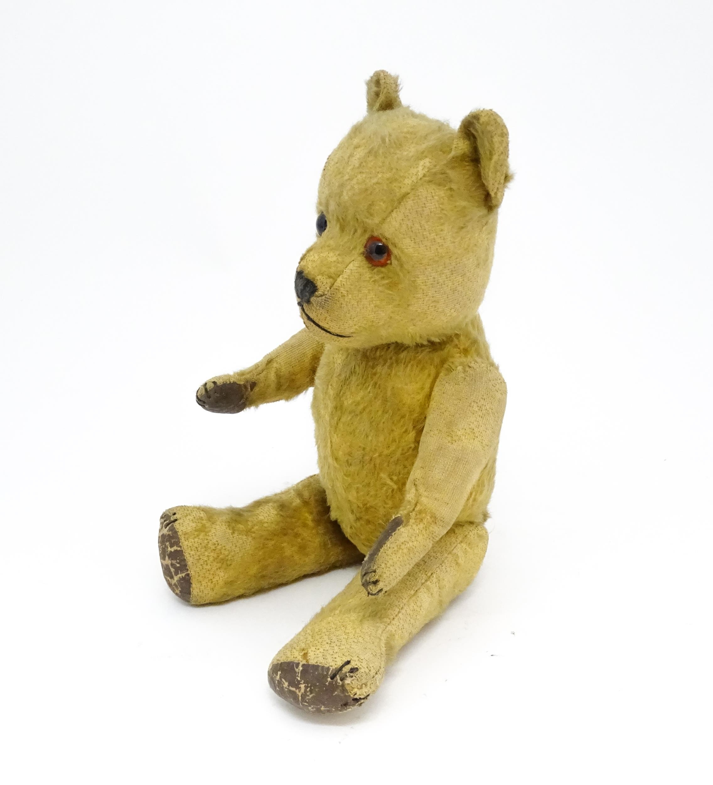 Toy: An early 20thC mohair straw filled teddy bear with stitched nose and mouth, articulated limbs - Image 3 of 8