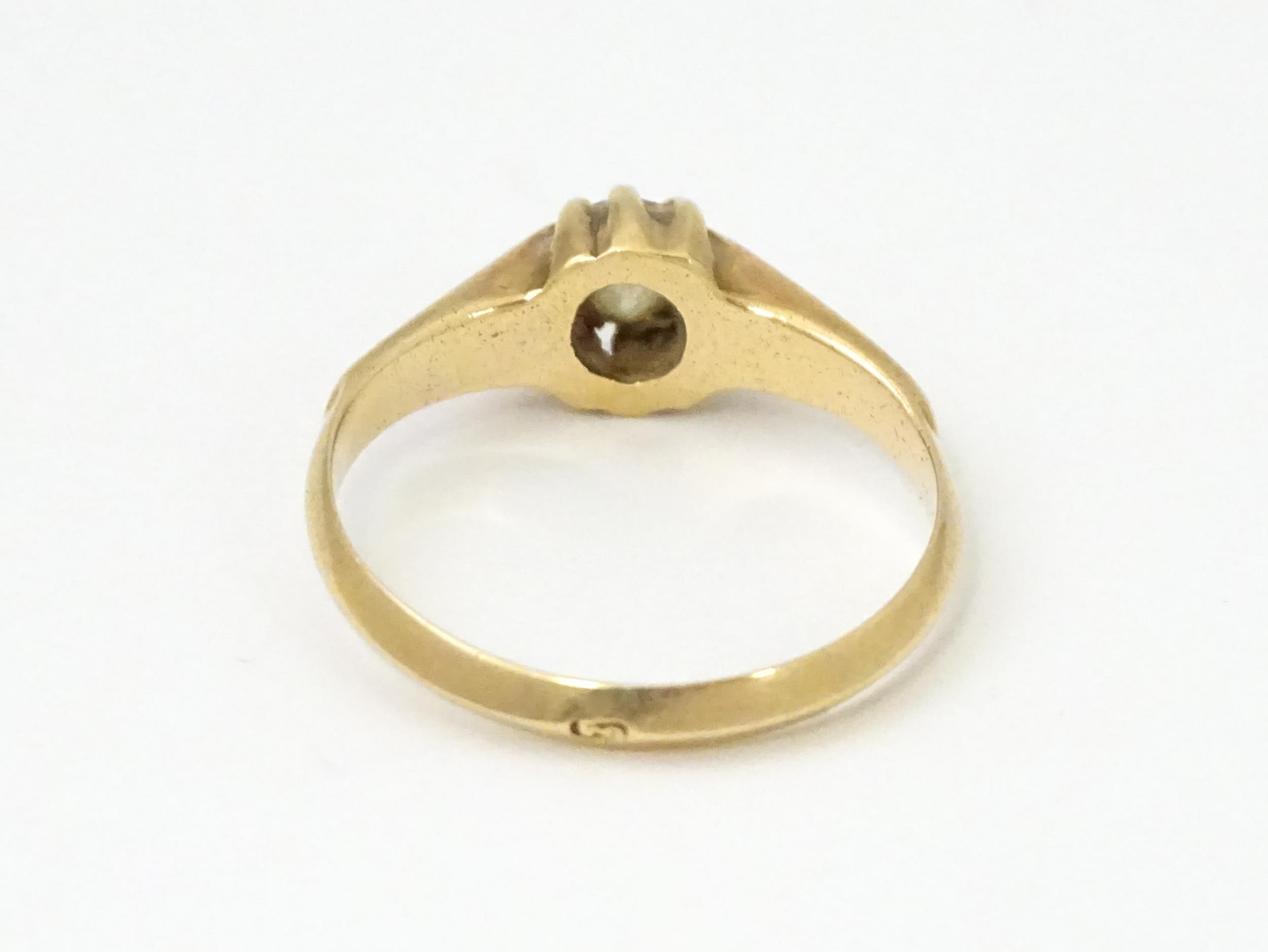 A gold ring set with diamond solitaire. Ring size approx. M Please Note - we do not make reference - Image 5 of 6