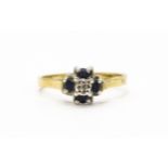 A 9ct gold ring set with diamonds and blue stones. Ring size approx. L Please Note - we do not