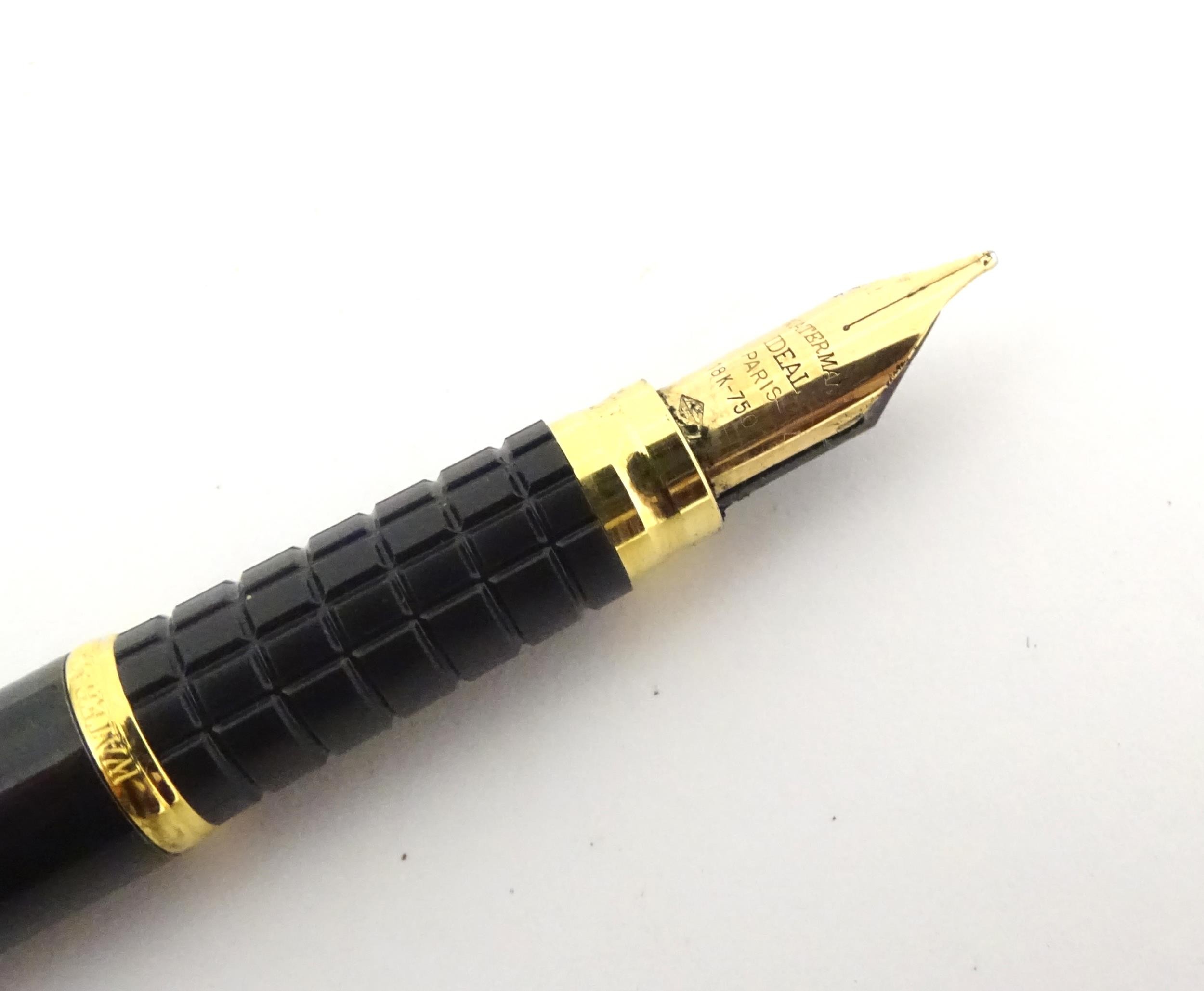 A De Beers cased Waterman Paris 'Ideal' fountain pen, the barrel and cap with black and bronze - Image 12 of 25