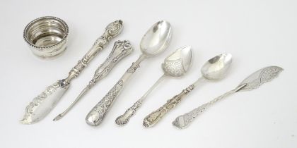 Assorted items to include a Victorian silver preserve spoon hallmarked Birmingham 1896, a
