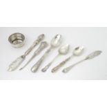 Assorted items to include a Victorian silver preserve spoon hallmarked Birmingham 1896, a