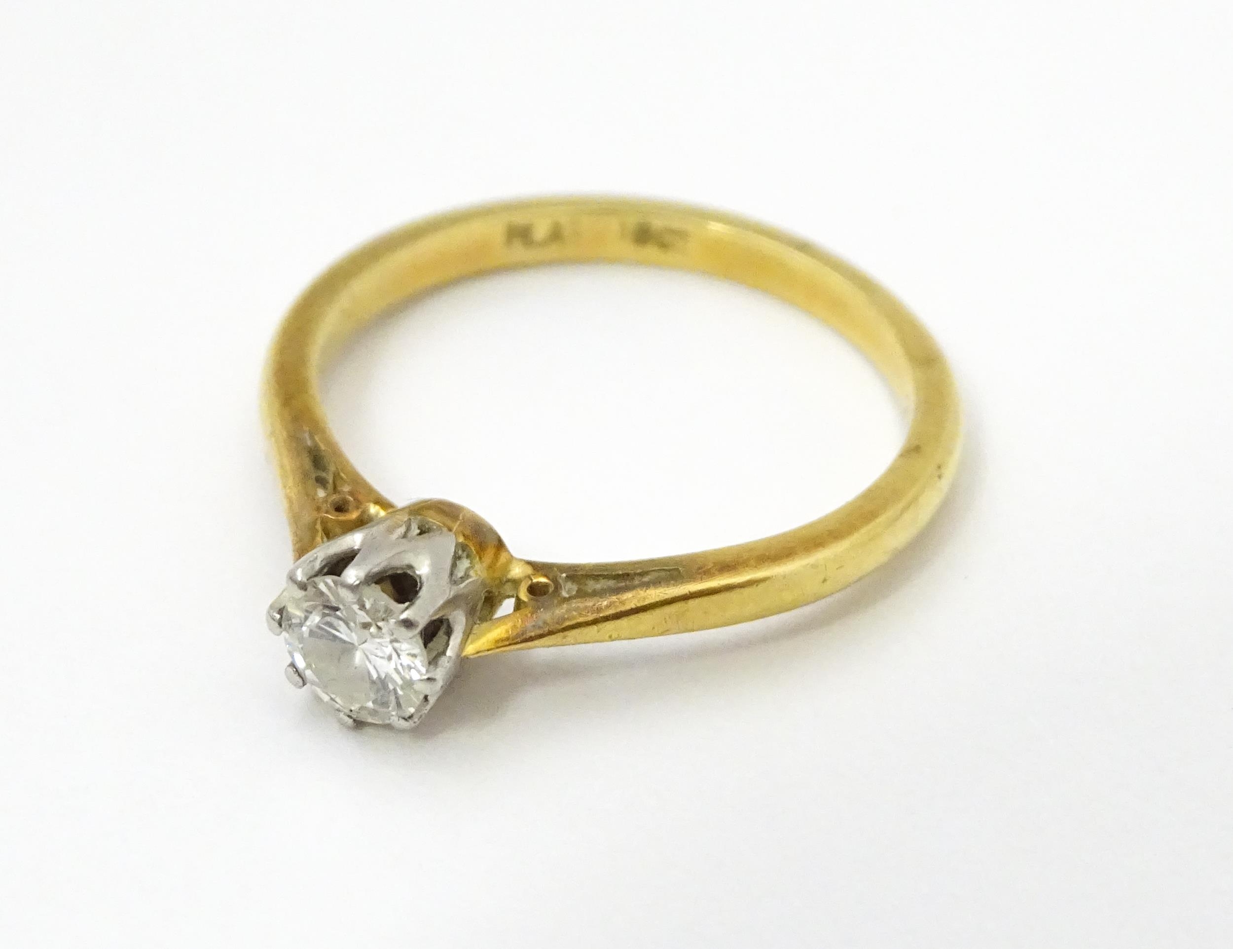 An 18ct gold ring set with diamond solitaire. Ring size approx. M 1/2 Please Note - we do not make - Image 5 of 7