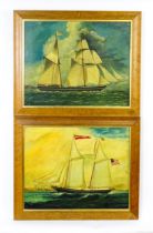 After Joseph B. Smith, Late 19th / early 20th century, Marine School, Oil on canvas, A pair of naive
