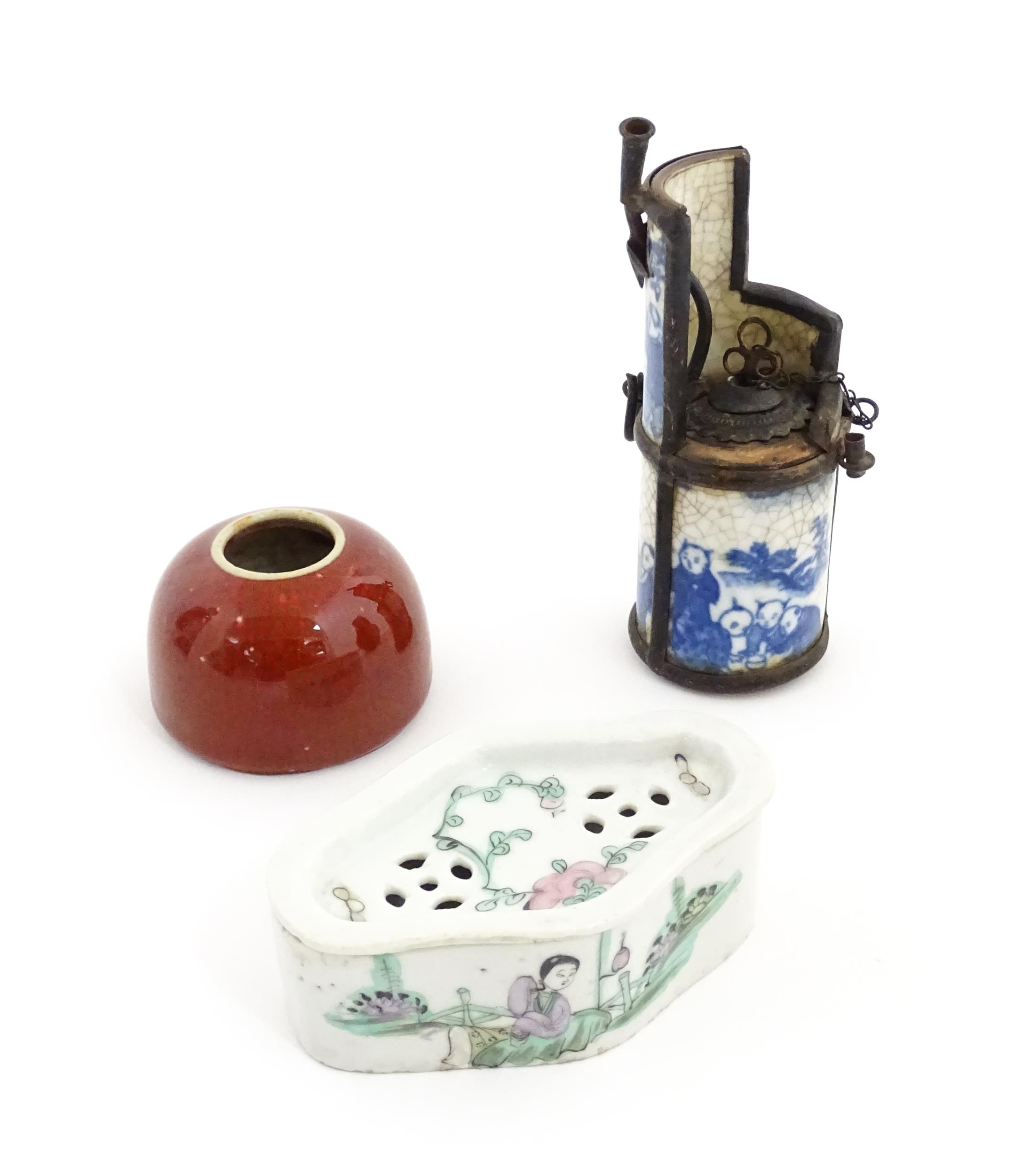 Three Chinese items comprising a cricket box decorated with a figure, flowers and Character - Image 7 of 27