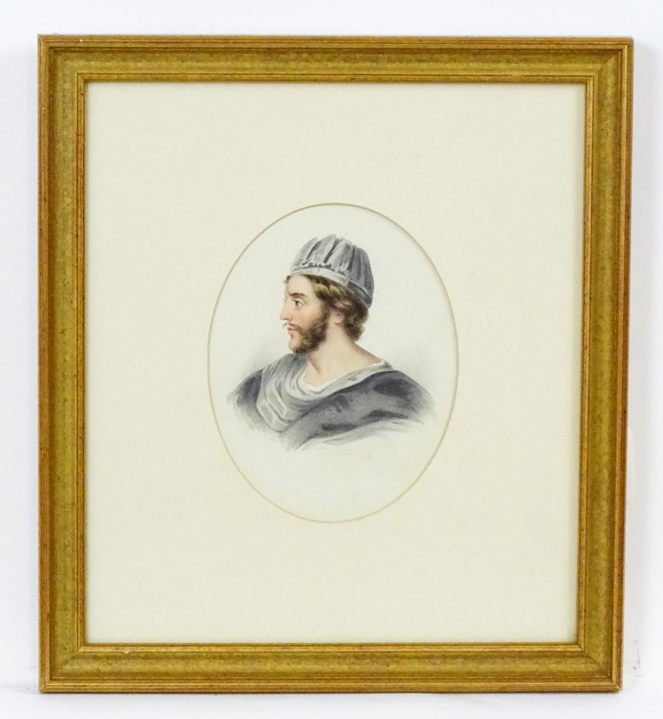 Early 20th century, Watercolour and pencil, A portrait of a young man with a beard and moustache