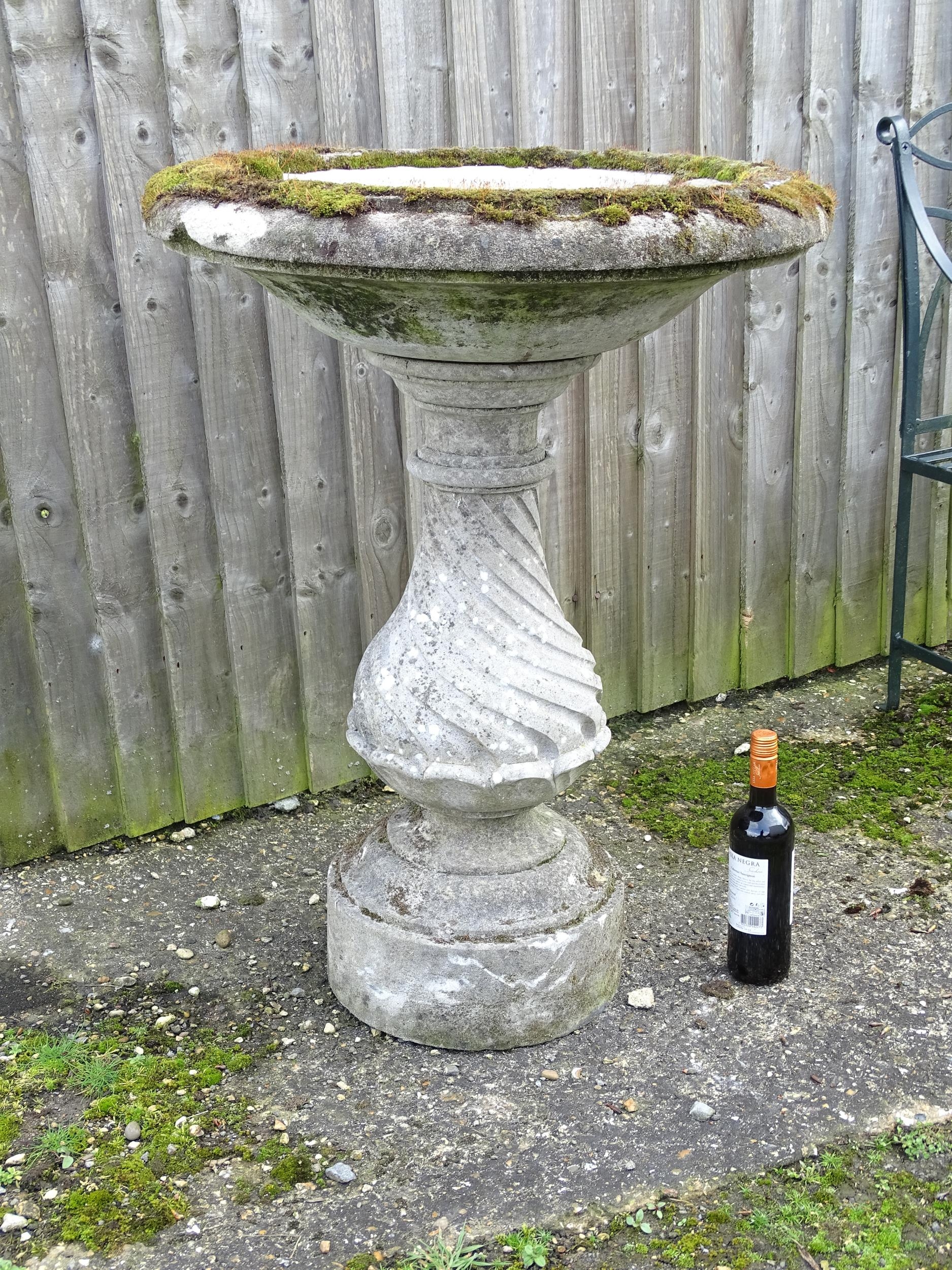 Garden & Architectural : a reconstituted stone bird bath, with figural column, standing approx 37" - Image 4 of 6