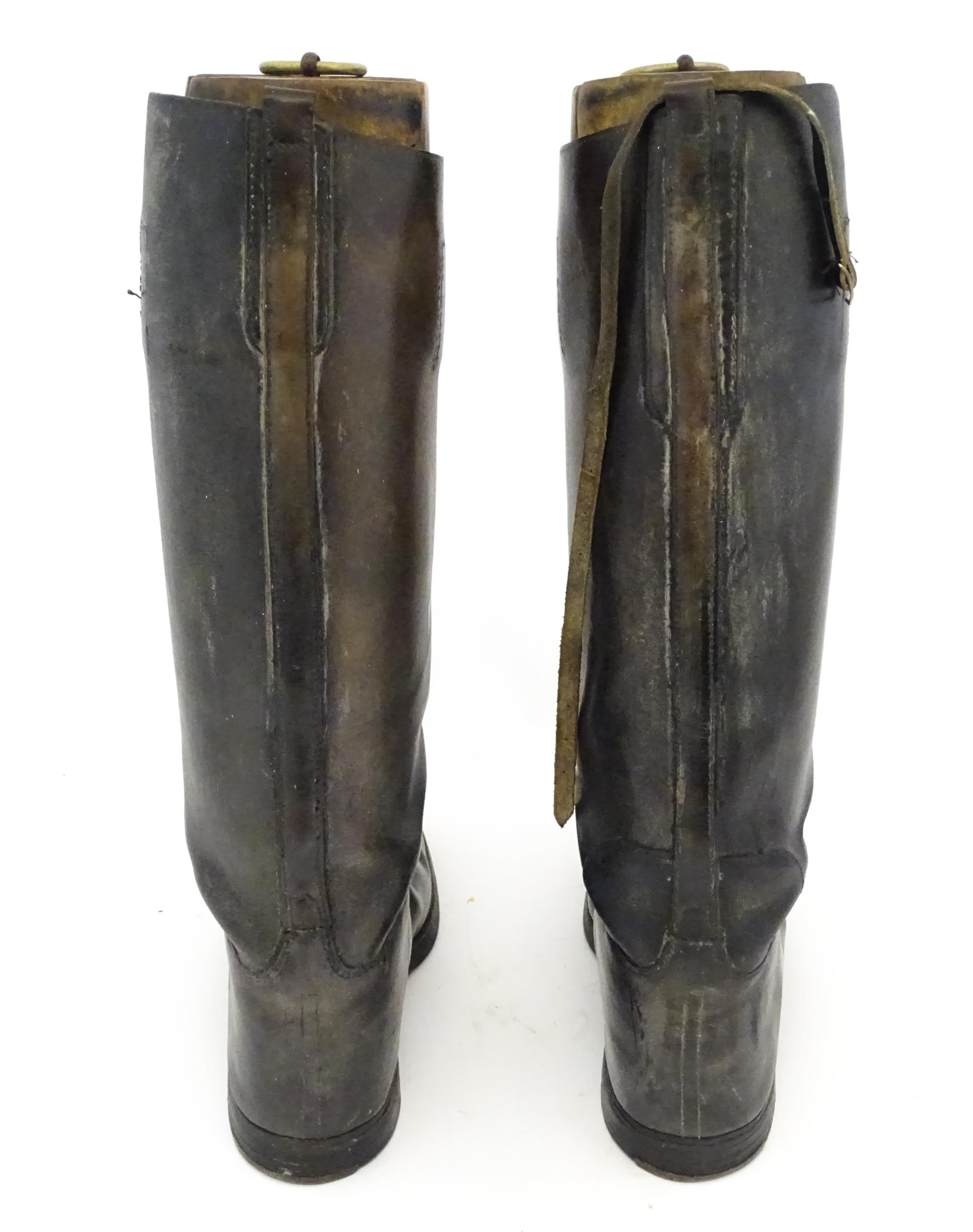 An early 20thC pair of black leather riding boots with trees, approx size 10 (2) Please Note - we do - Image 7 of 10