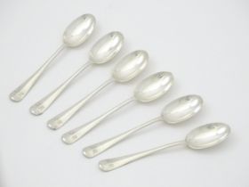 A set of six silver Hanoverian teaspoons with rat tail bowls, hallmarked Sheffield 1932, maker