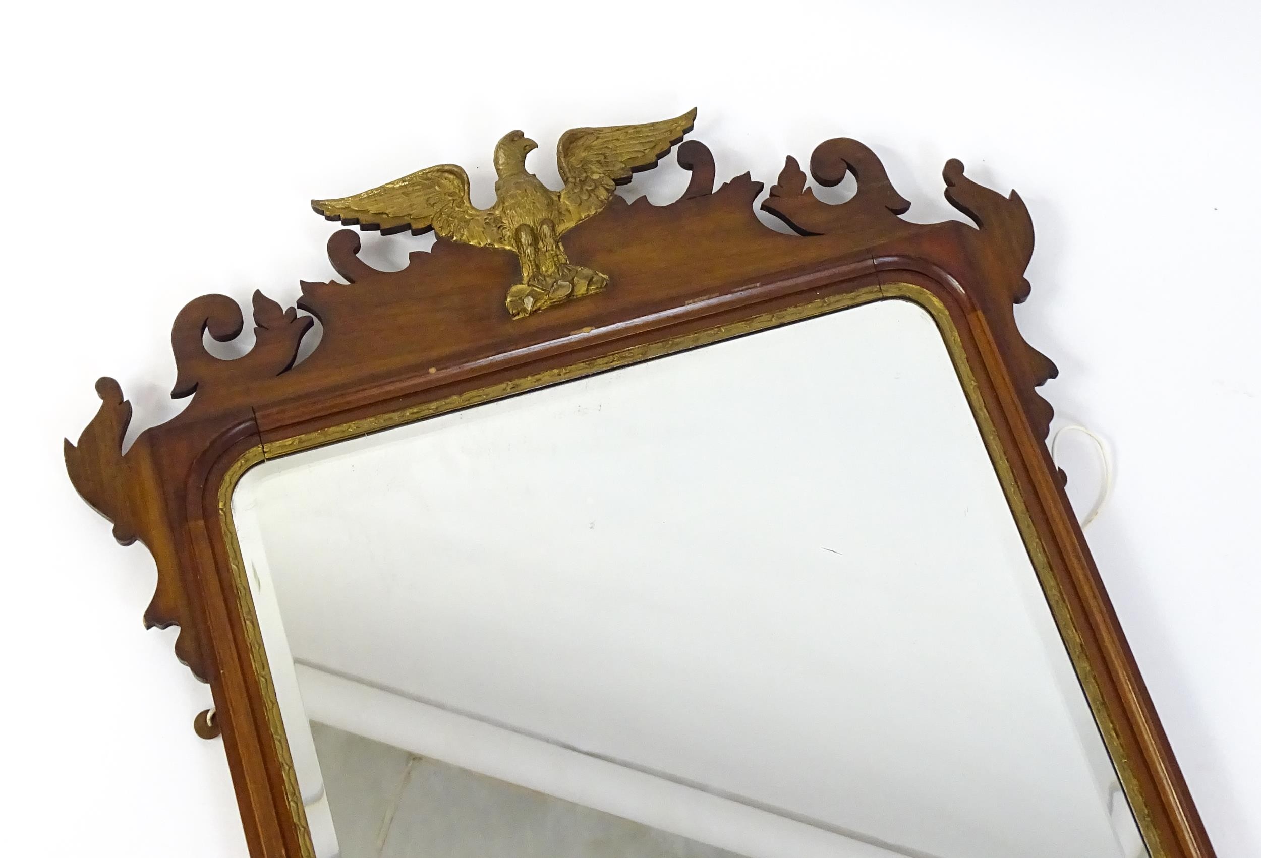 A late 19thC mahogany mirror in the George III style, surmounted by a carved gilt eagle and having - Image 2 of 8