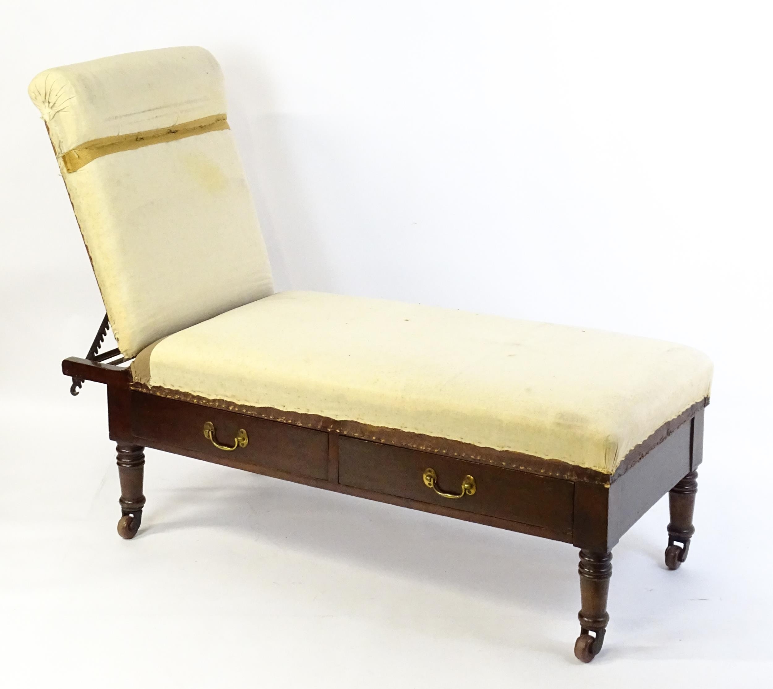 A Victorian 'Carters Literary Machine' day bed with an adjustable backrest above two short drawers - Image 3 of 10