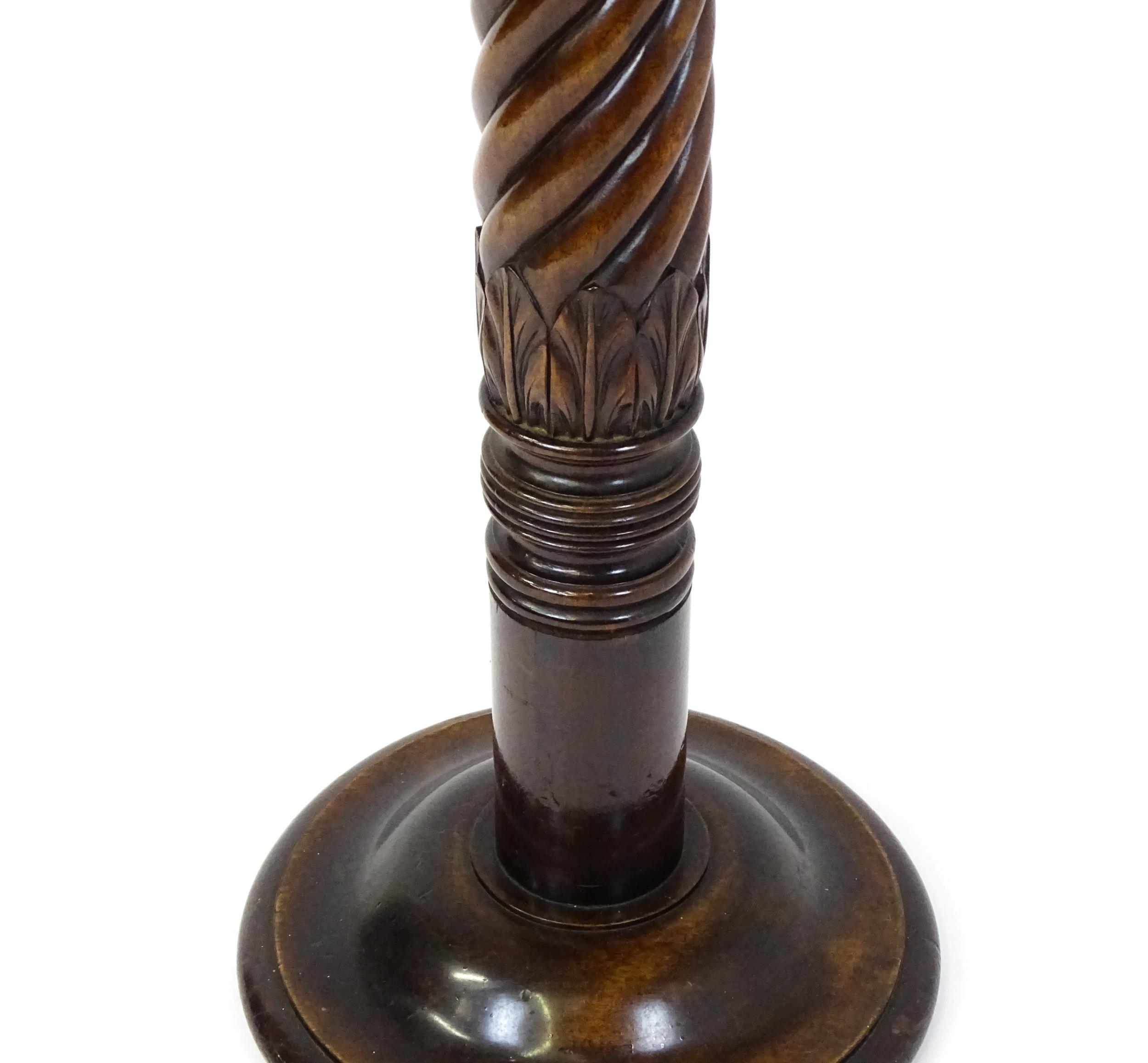 A Victorian mahogany torchiere / jardinière stand with a twist turned pedestal with carved - Image 2 of 7