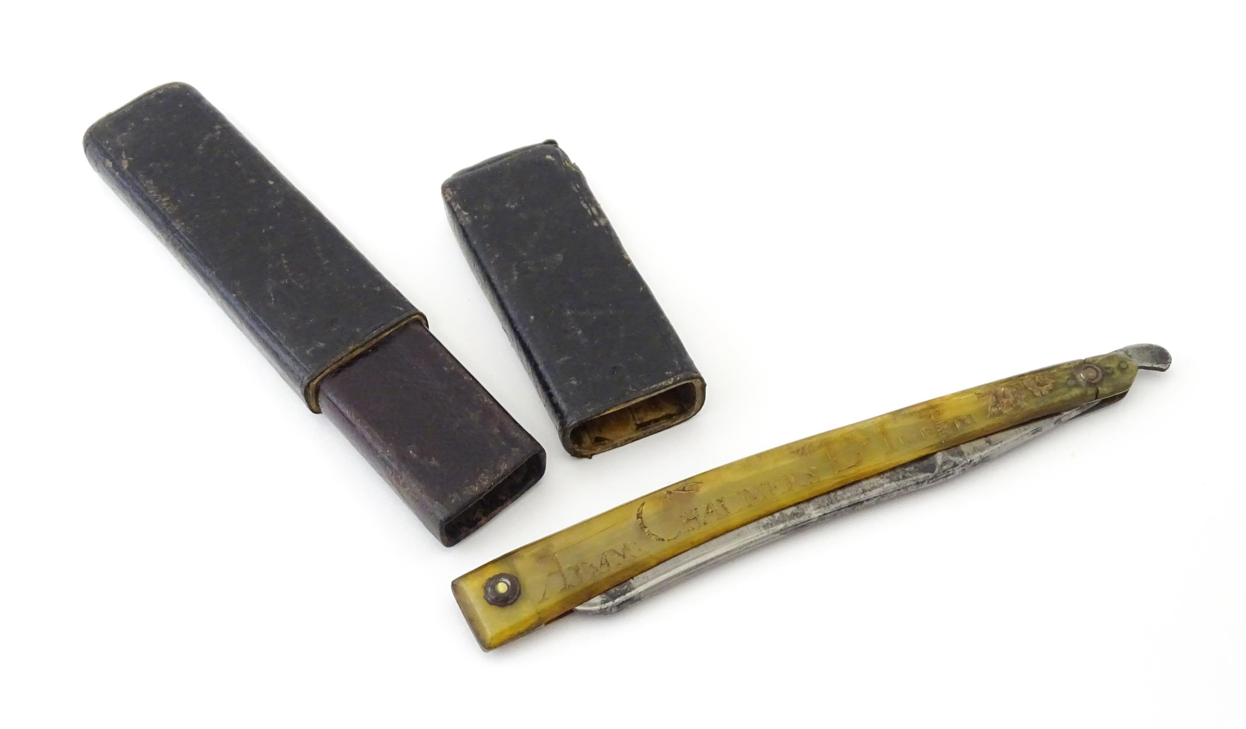 Militaria : a 19thC straight razor, the horn handle inscribed 'Adam Chalmers Lt Inft 79th' and ' - Image 15 of 15