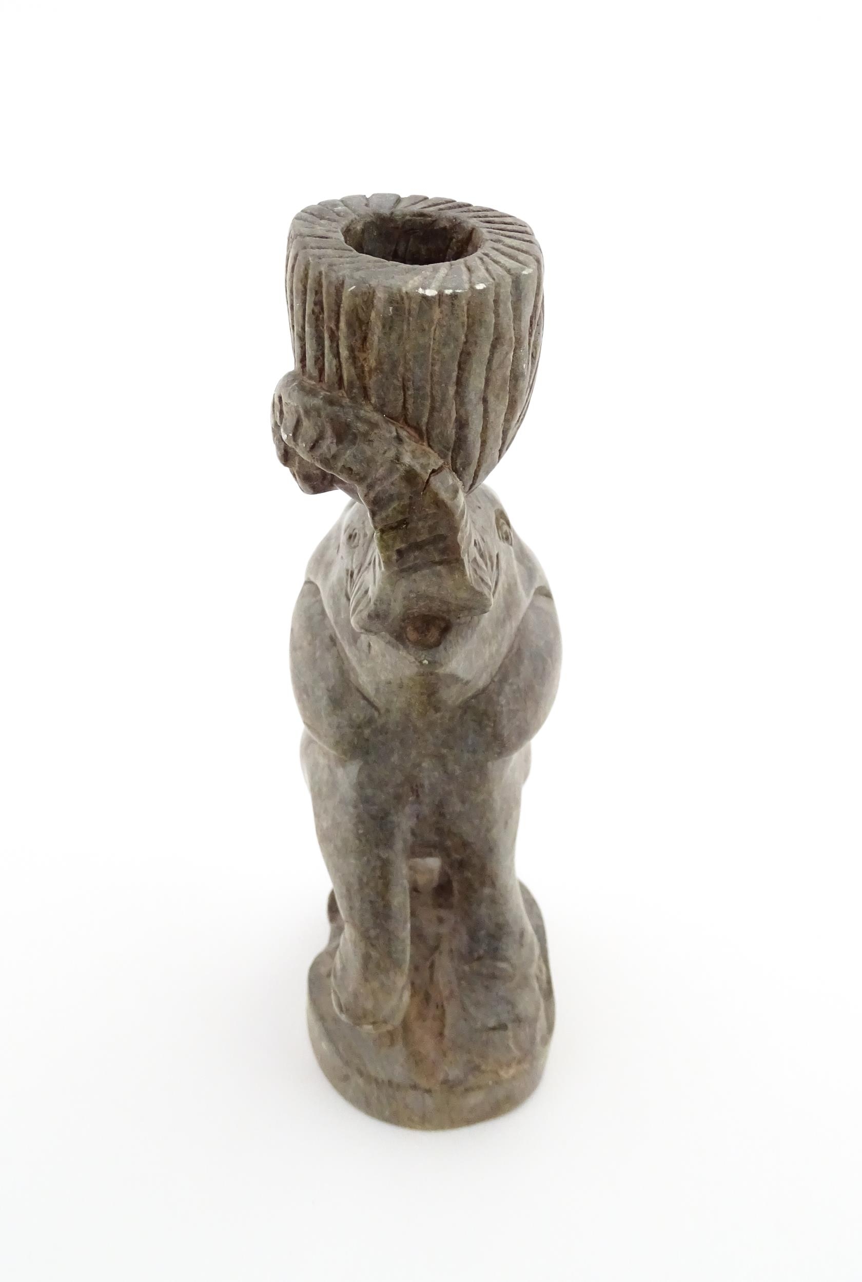 Ethnographic / Native / Tribal : An African carved soapstone candlestick formed as an elephant - Image 3 of 8