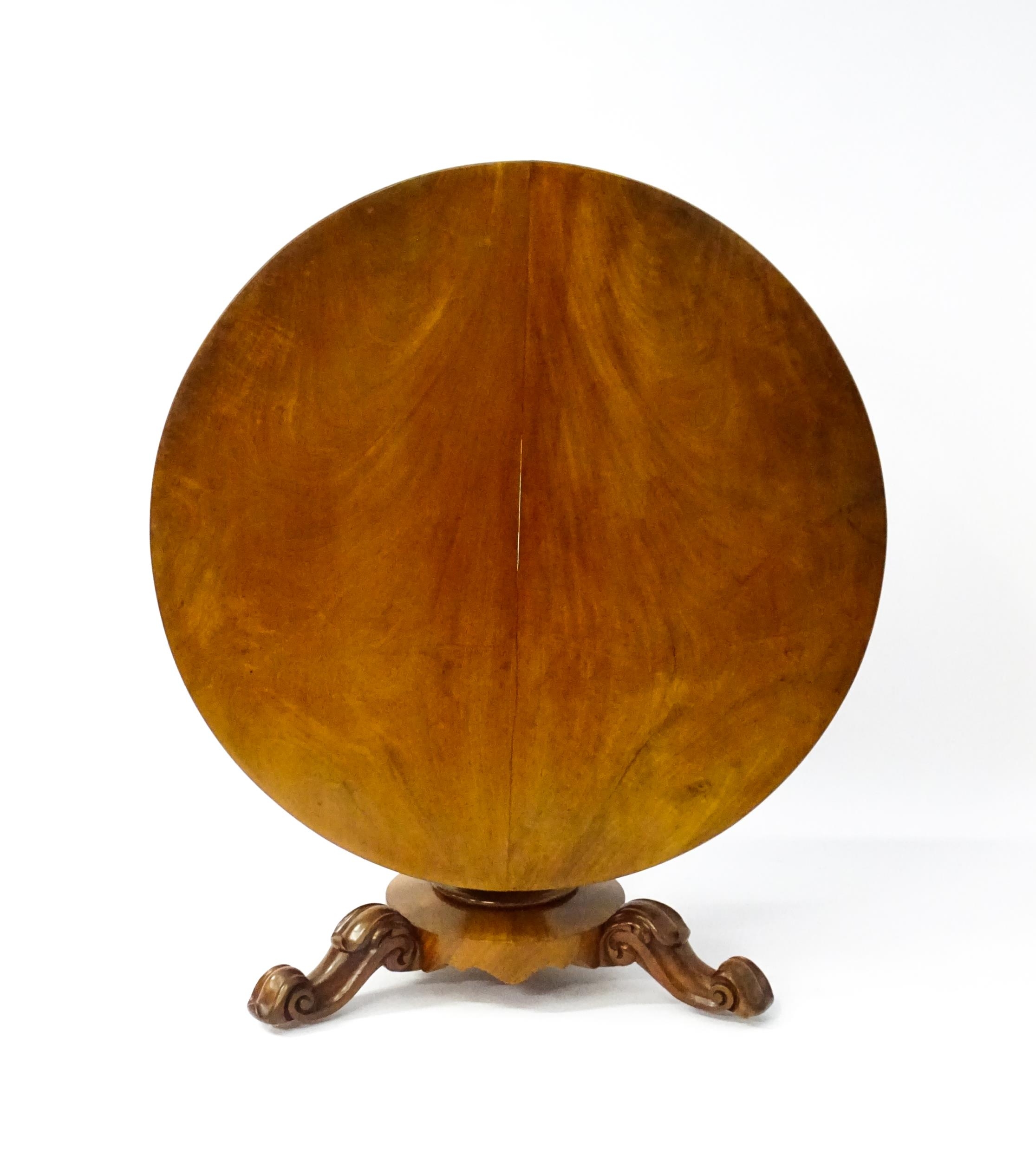 A 19thC mahogany tilt top breakfast table with a carved frieze above a turned and carved pedestal - Image 8 of 11