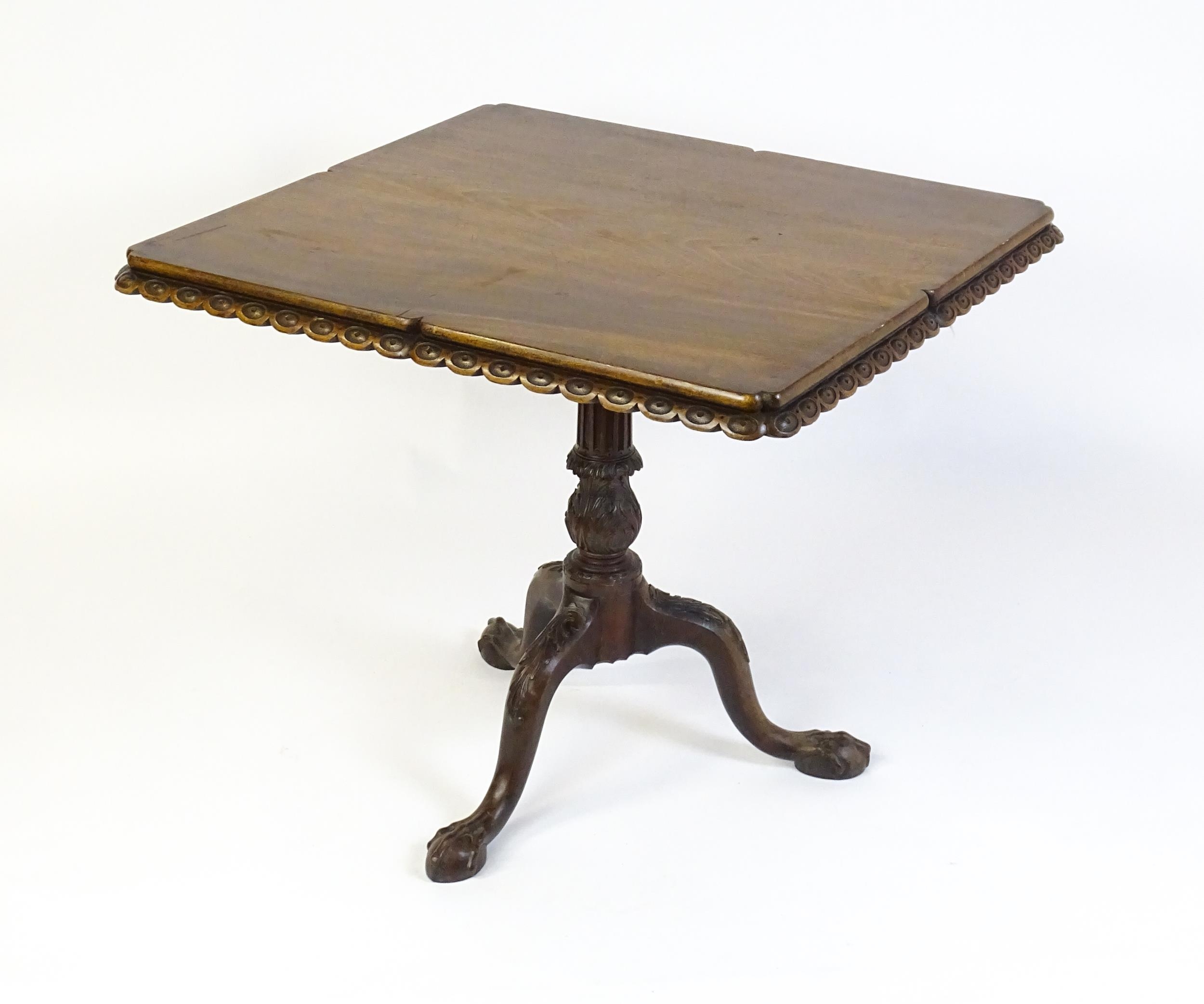 A mid / late 18thC mahogany tilt top table with an unusual moulded surround, re-entrant corners - Image 8 of 15