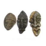 Ethnographic / Native / Tribal : Three African carved soapstone amulets / talisman of mask form.