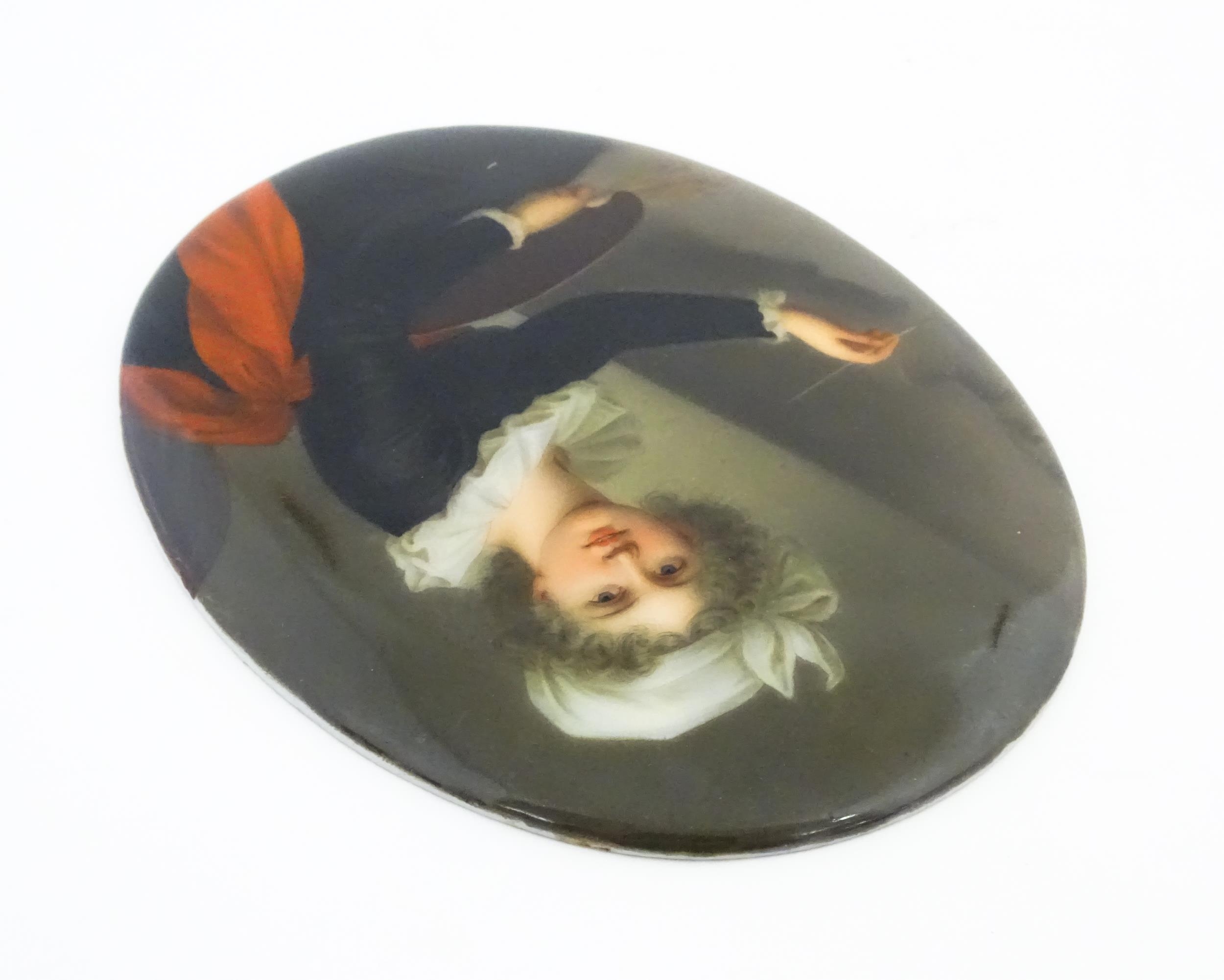 A 20thC Italian watercolour on porcelain oval plaque depicting Marie Elizabeth Louise Vigee Le - Image 8 of 12