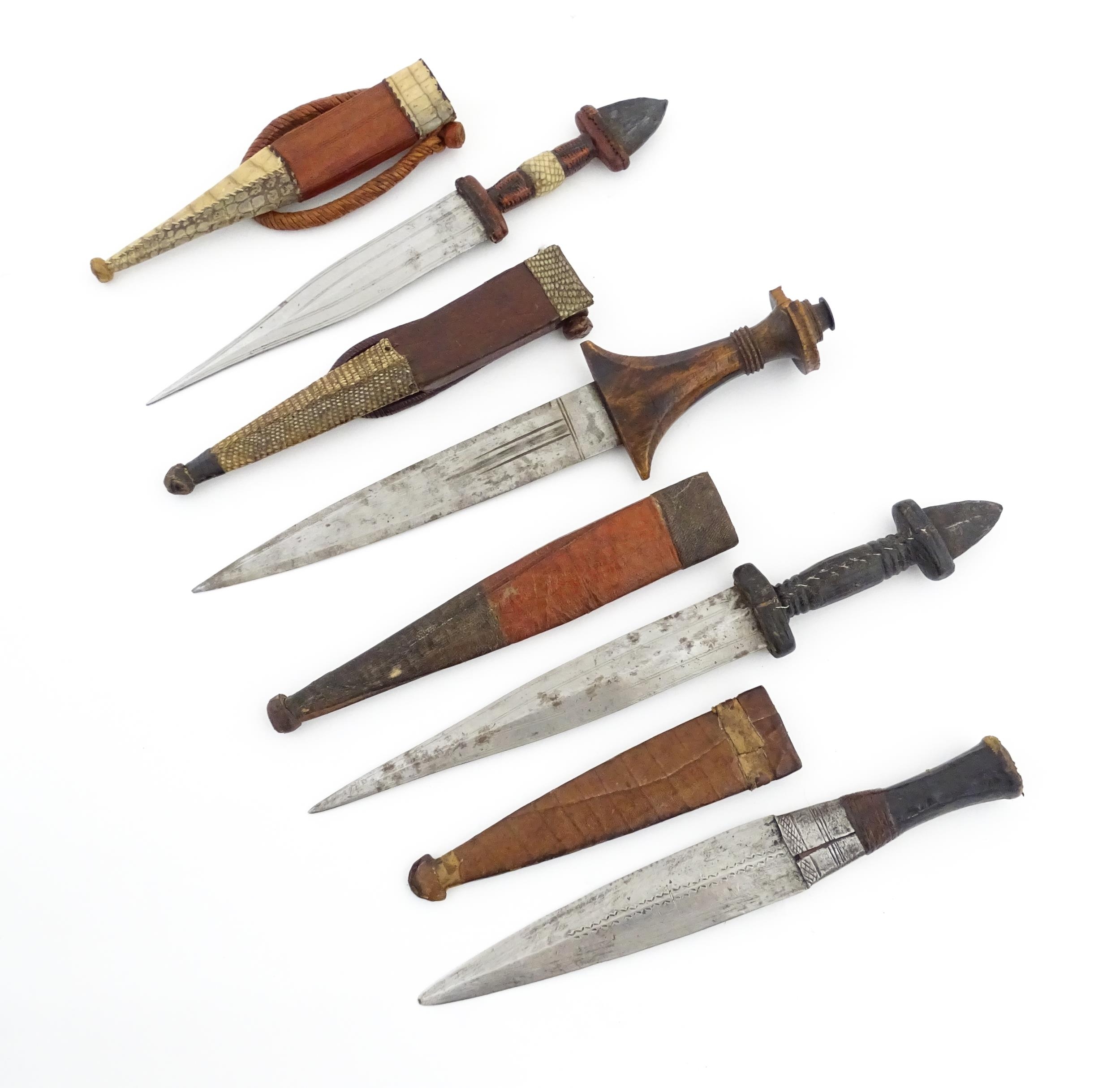 Ethnographic / Native / Tribal : Four assorted African / Sudanese arm knives / daggers, with leather - Image 6 of 12