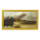 Manner of Charles Leslie, 20th century, Oil on canvas, A Highland loch landscape with birds in