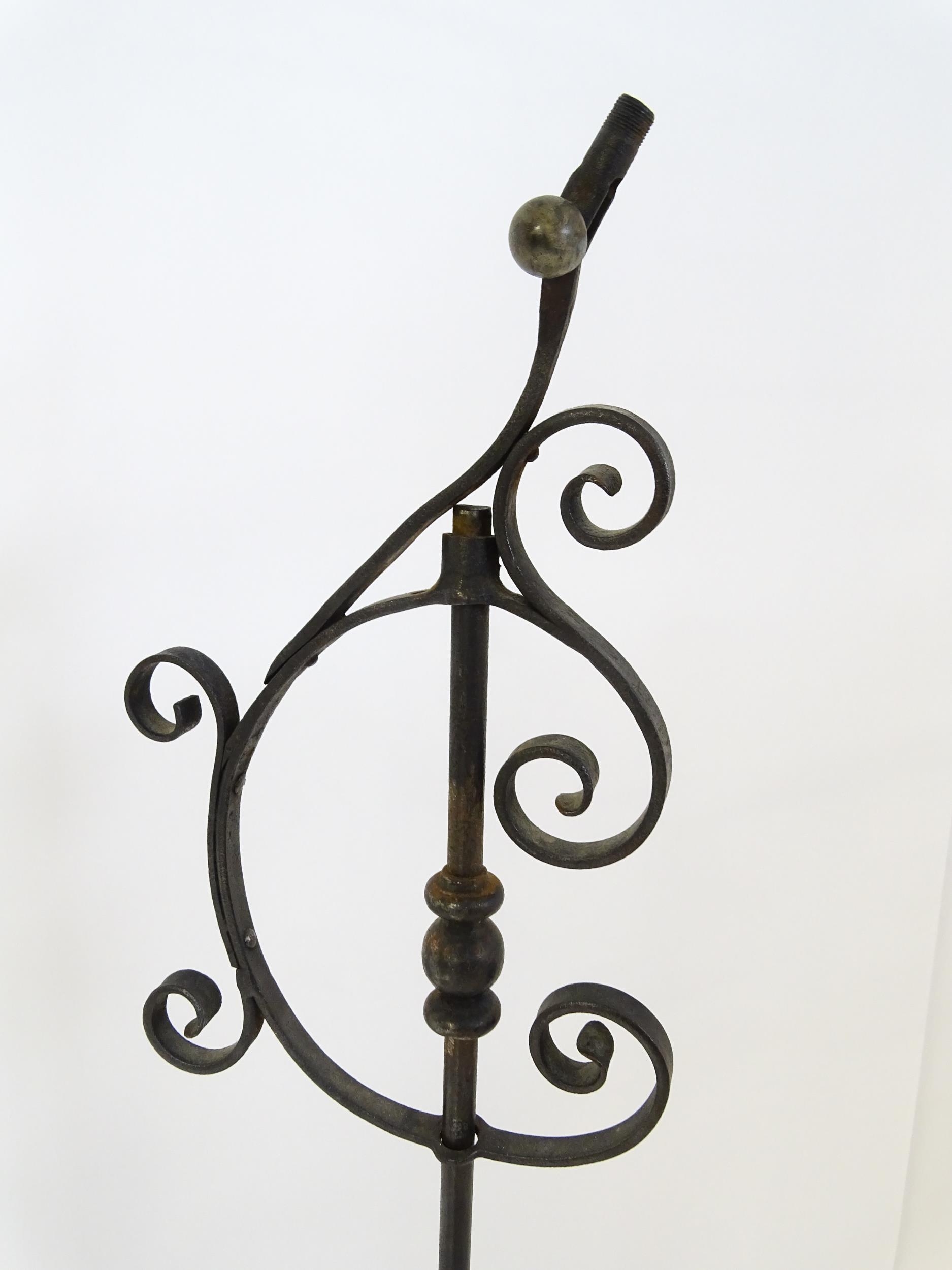 A 20thC standard lamp with triform base and foliate decoration. Together with two wrought iron style - Image 11 of 12