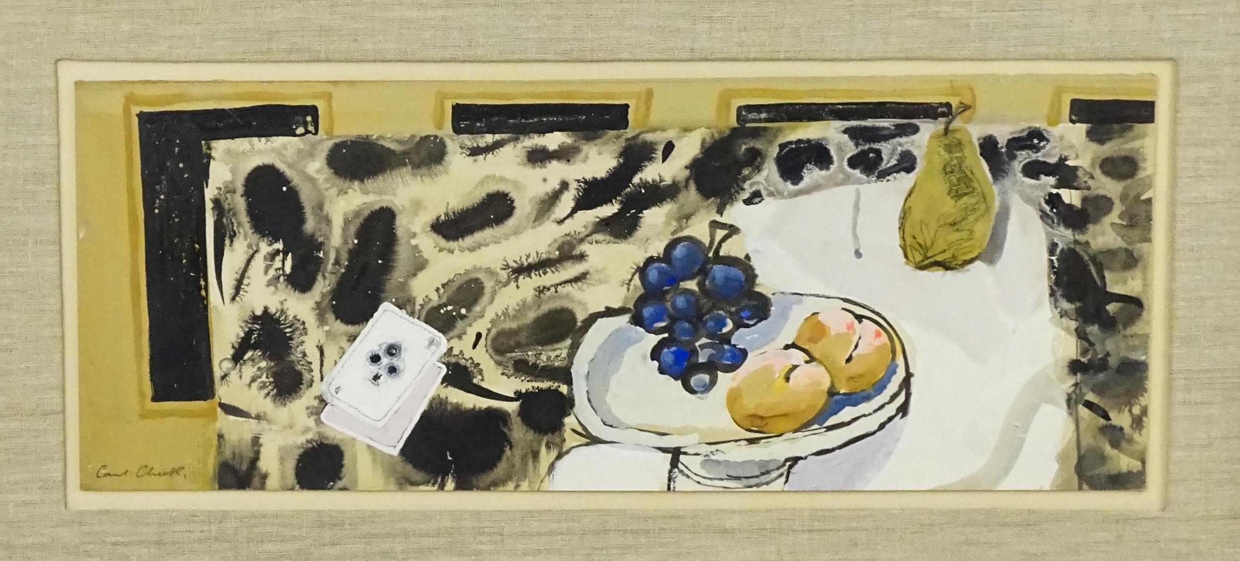 Carl Chuse, 20th century, Gouache, A still life study with peaches and a bunch of grapes in a - Image 3 of 4