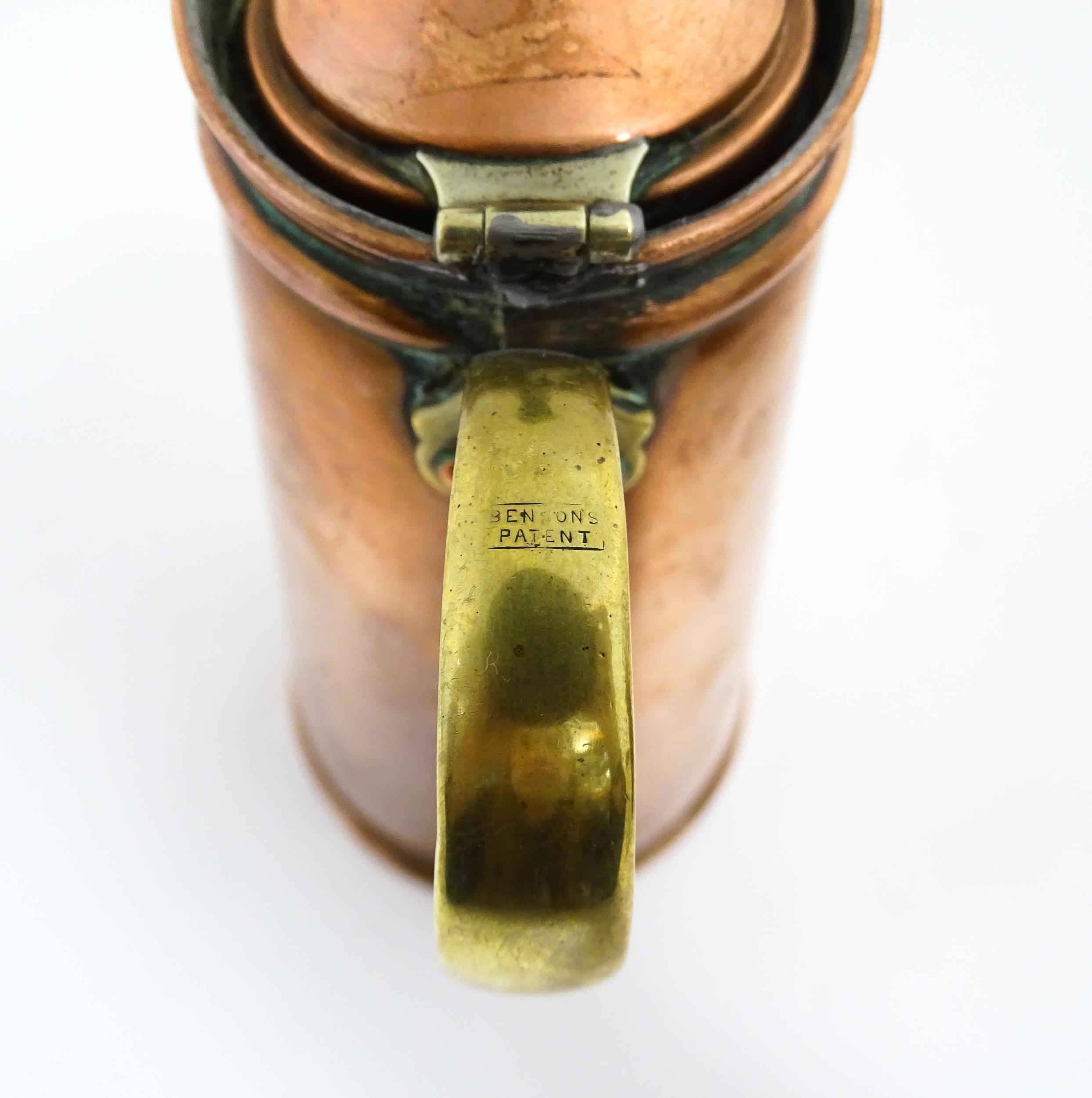 WAS Benson: An Arts & Crafts copper and brass insulated / jacketed hot water jug of tapering form. - Image 9 of 9