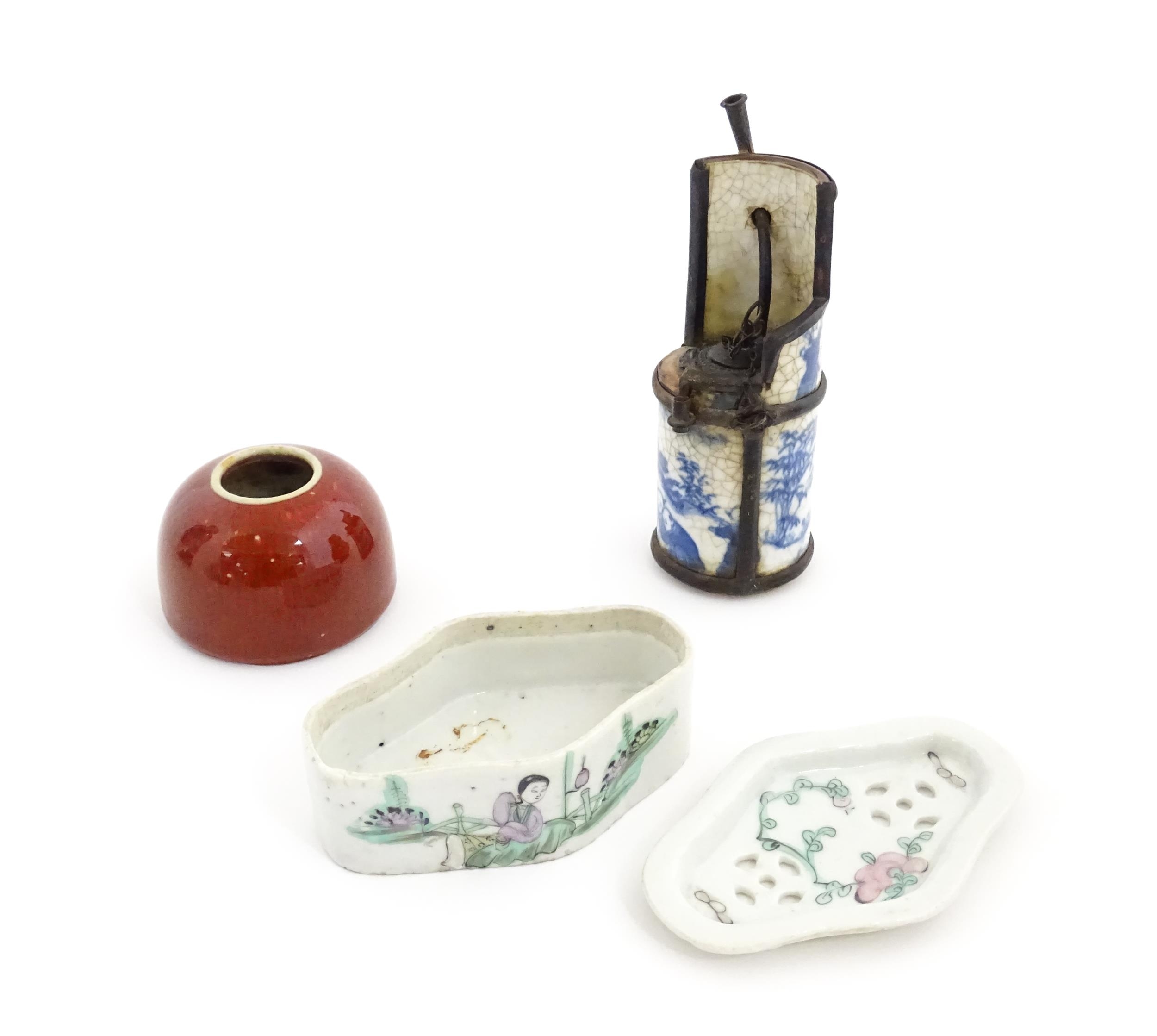 Three Chinese items comprising a cricket box decorated with a figure, flowers and Character - Image 5 of 27