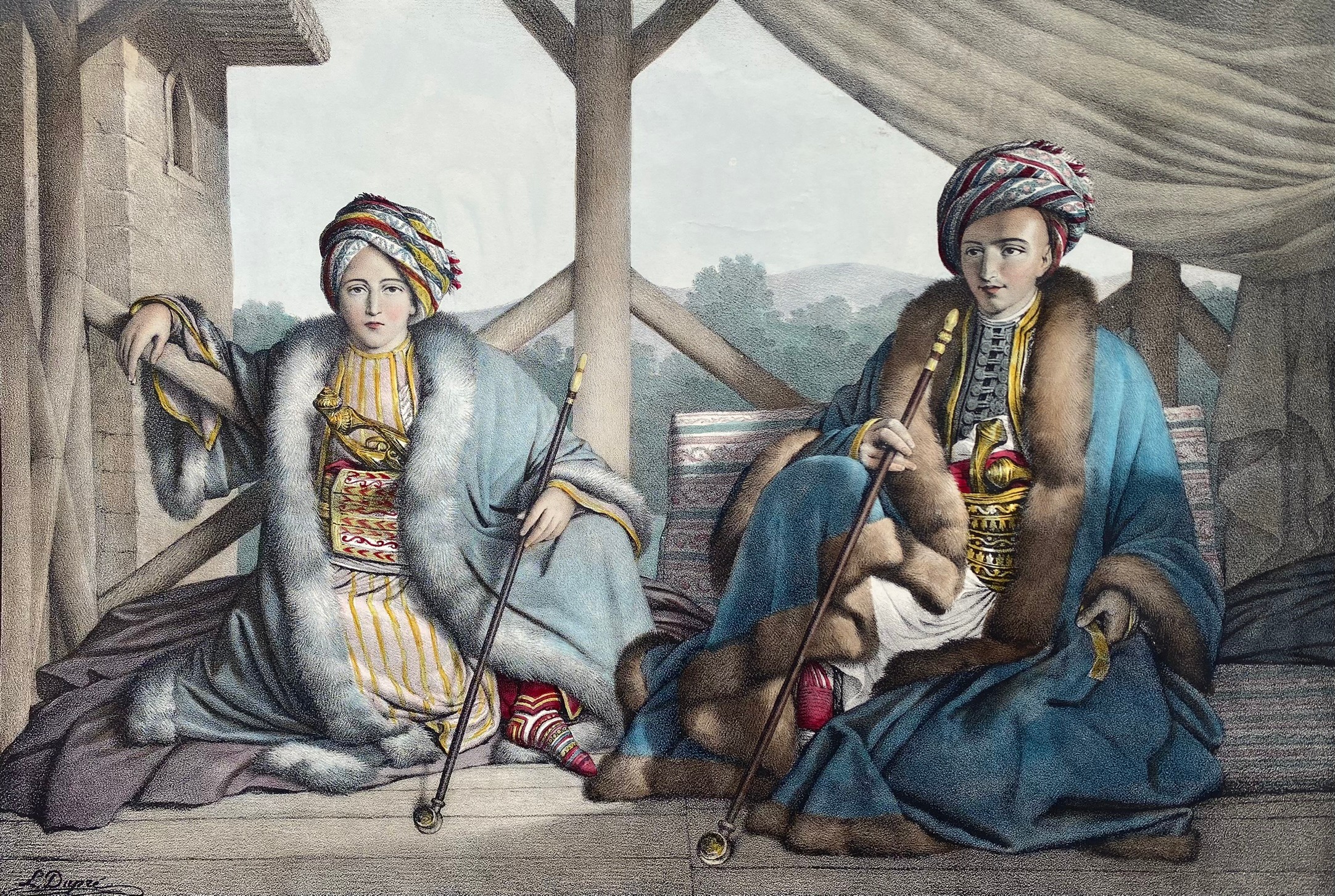 Louis Dupre (1789-1837), Original lithograph hand coloured with watercolour, Titled Ismael, Bey et - Image 3 of 6