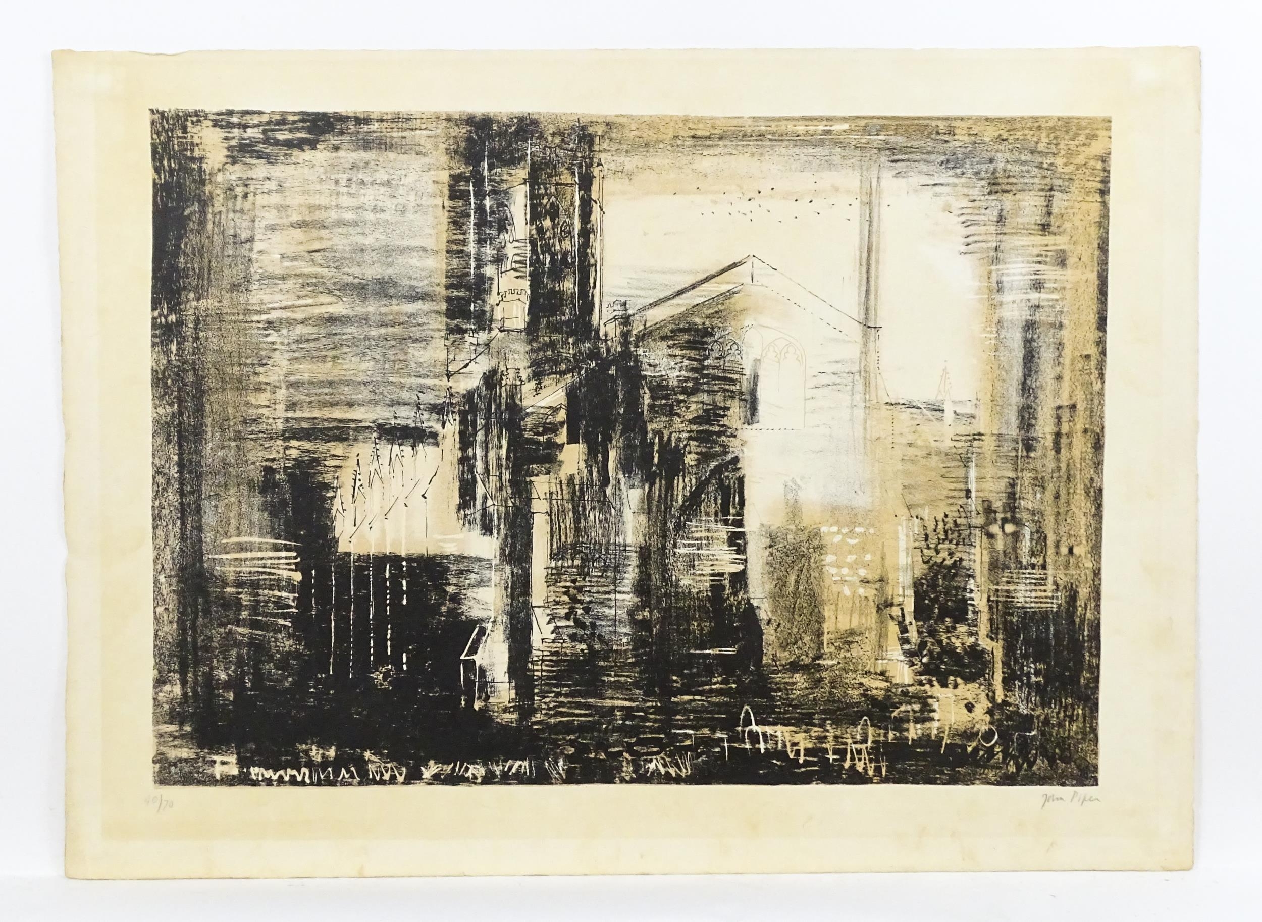 John Piper (1903-1992), Limited edition lithograph, Fotheringhay, Northamptonshire : Medieval Stone.