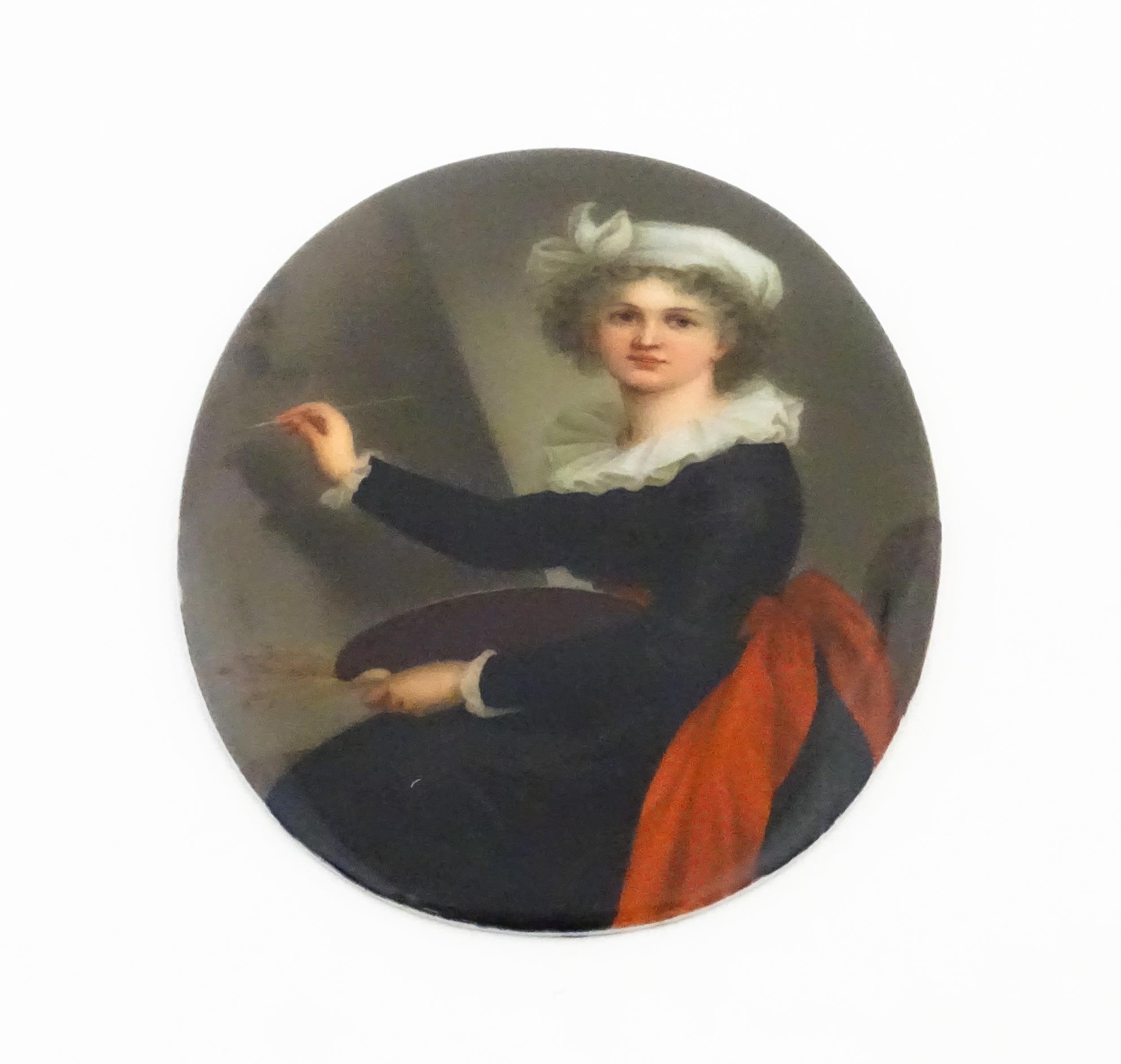 A 20thC Italian watercolour on porcelain oval plaque depicting Marie Elizabeth Louise Vigee Le - Image 5 of 12