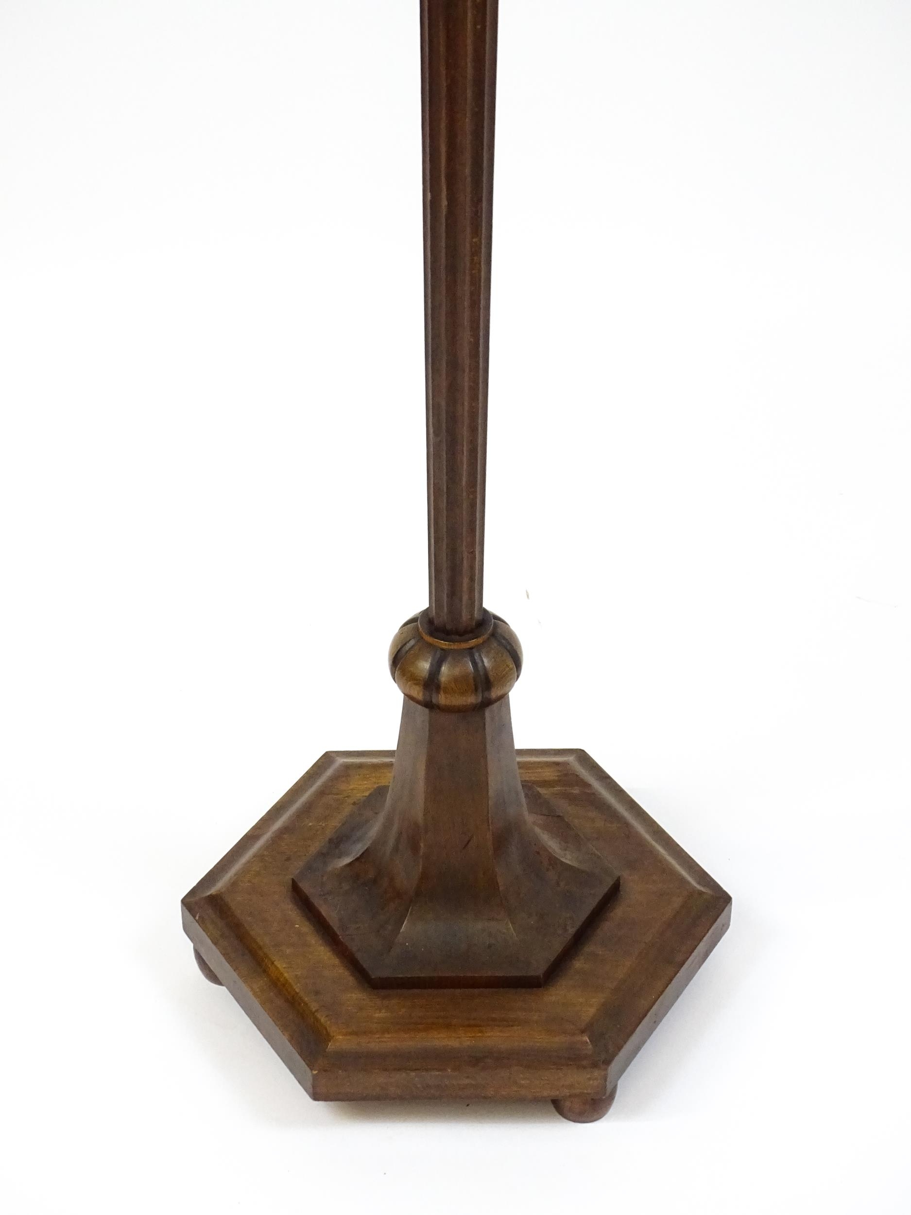 An Art Deco style oak standard lamp with a chamfered stem and a moulded hexagonal base. Approx. - Image 2 of 7