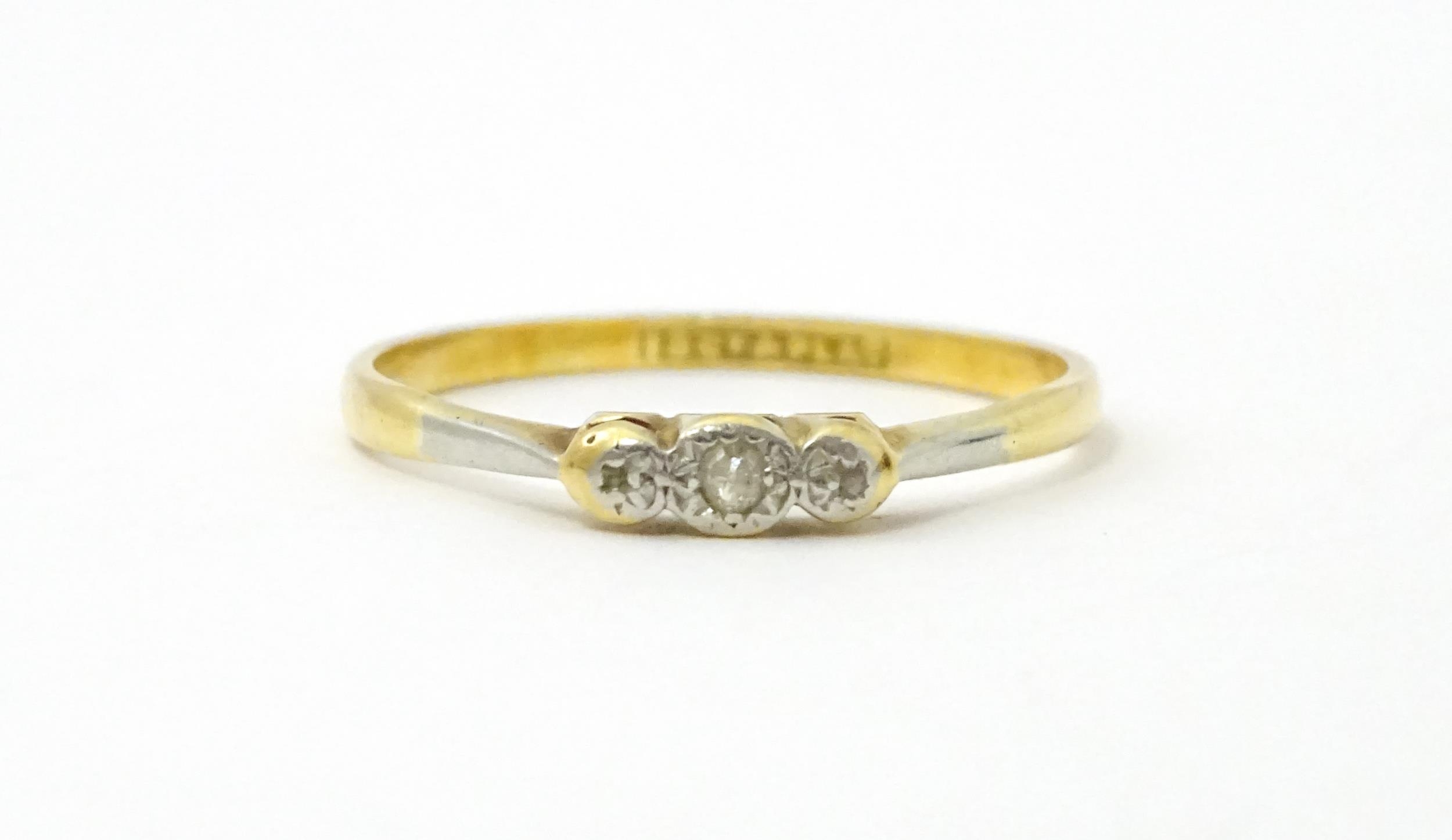 A 18ct gold and platinum ring with illusion set diamond. Ring size approx. X 1/2 Please Note - we do - Image 2 of 6