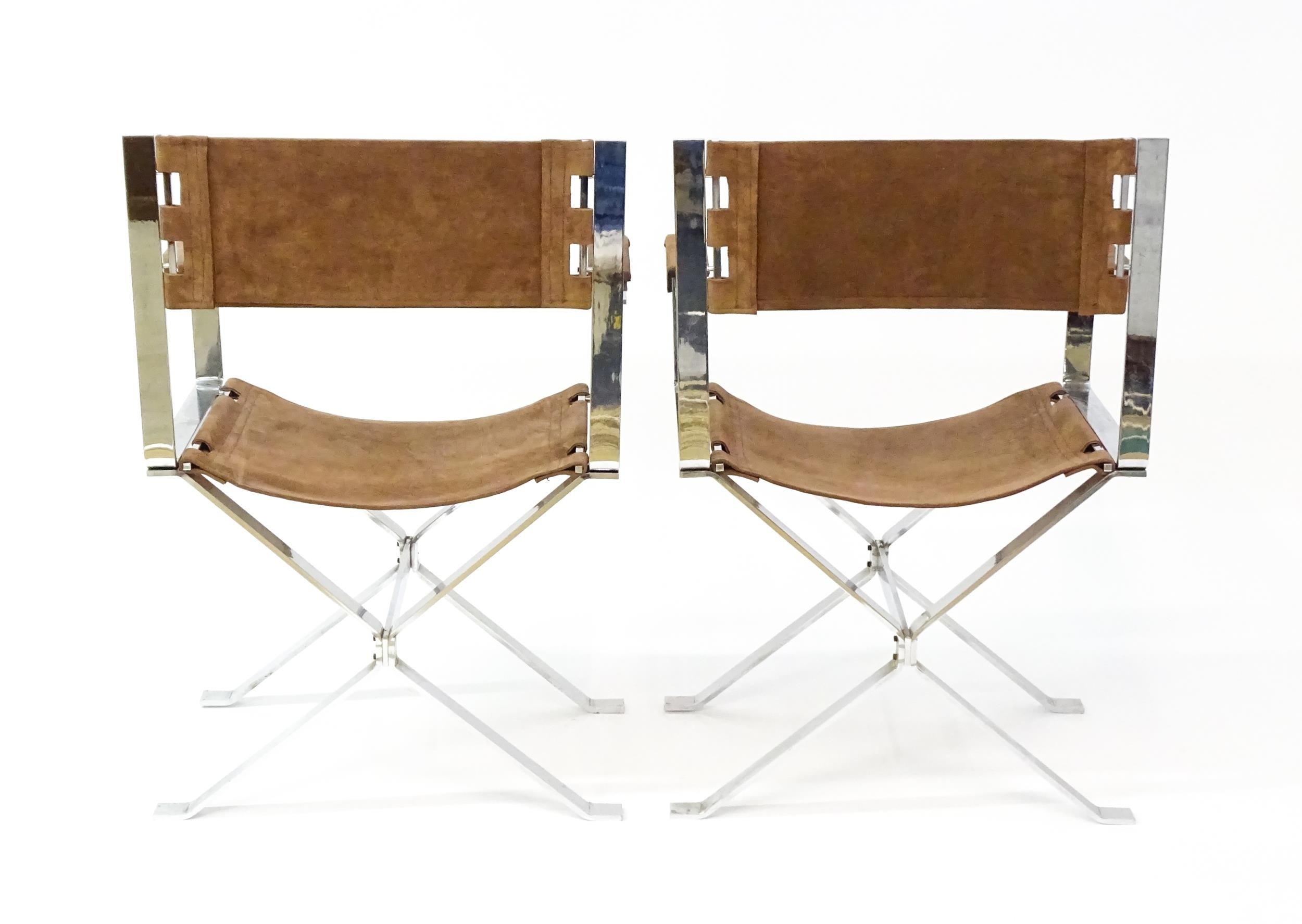 A pair of Alessandro Albrizzi designed directors chairs with chrome frames and suede upholstery - Image 2 of 6