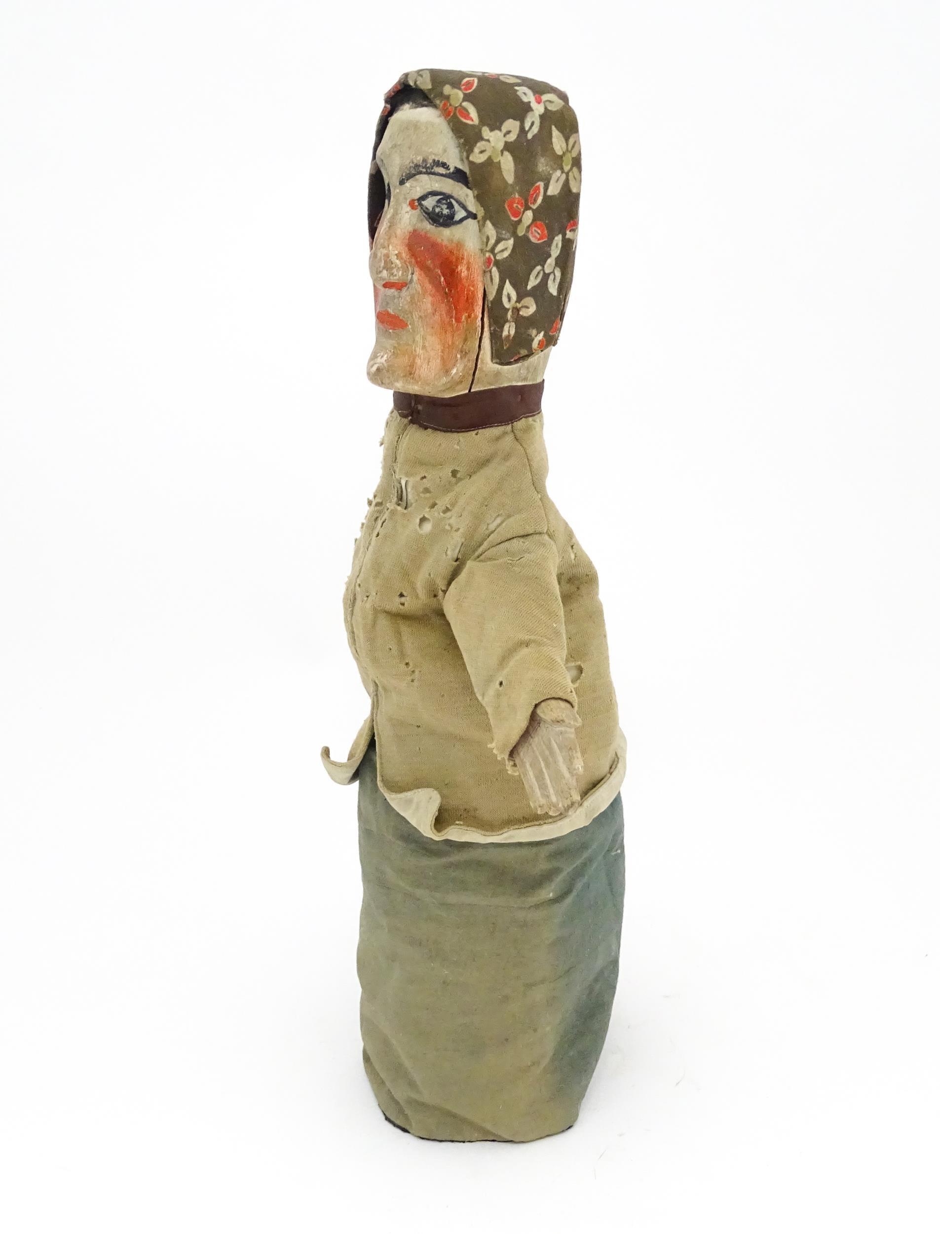 Toy: A 19thC French glove puppet with wooden head and hands and hand painted features. Approx. 18" - Image 3 of 9