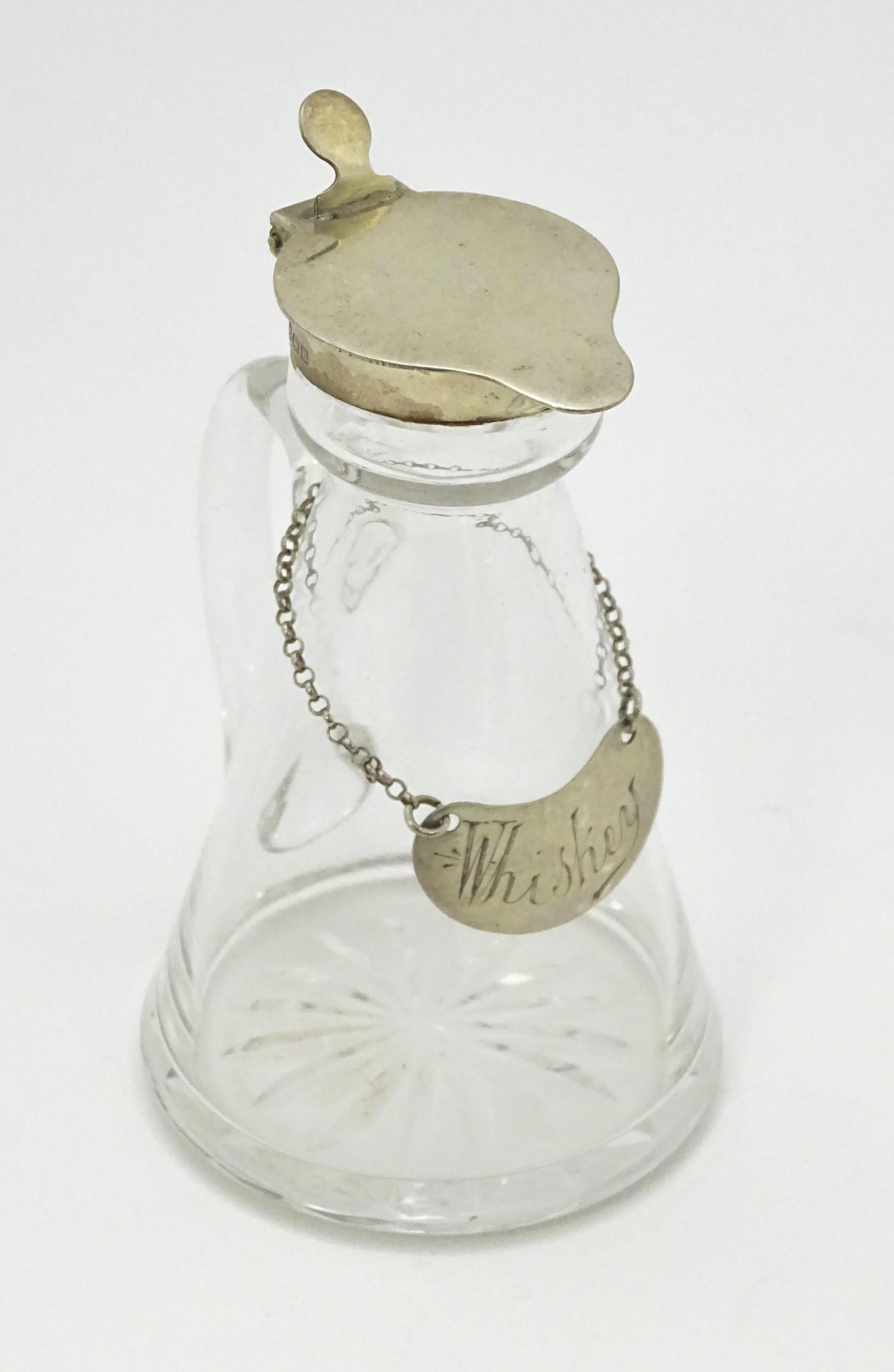 A glass whisky water noggin / jug with silver lid, hallmarked Birmingham 1916 maker Hukin & Heath - Bild 3 aus 15