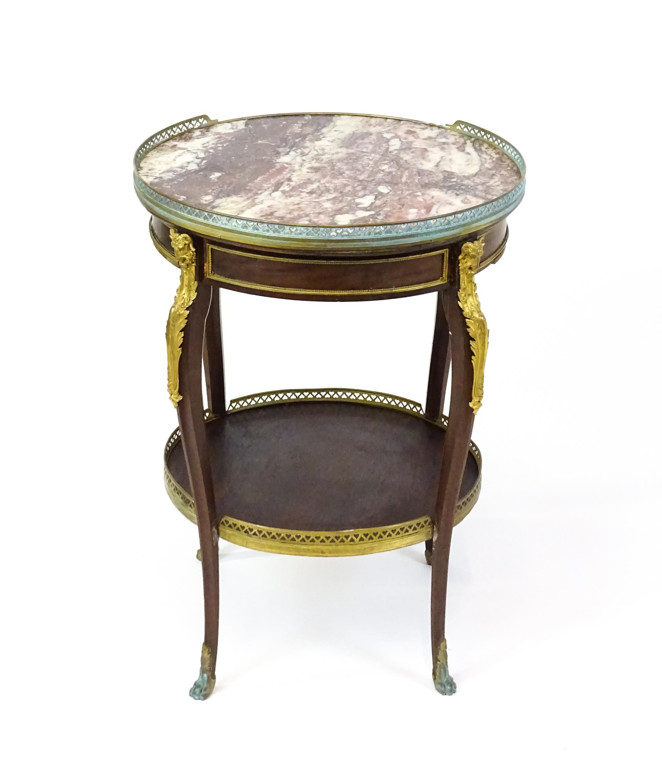A 19thC rosewood and marble topped side table surmounted by a pierced surround and having a single - Image 2 of 10