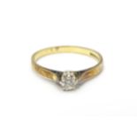 A 9ct gold ring set with diamond solitaire. Ring size approx. L 1/2 Please Note - we do not make