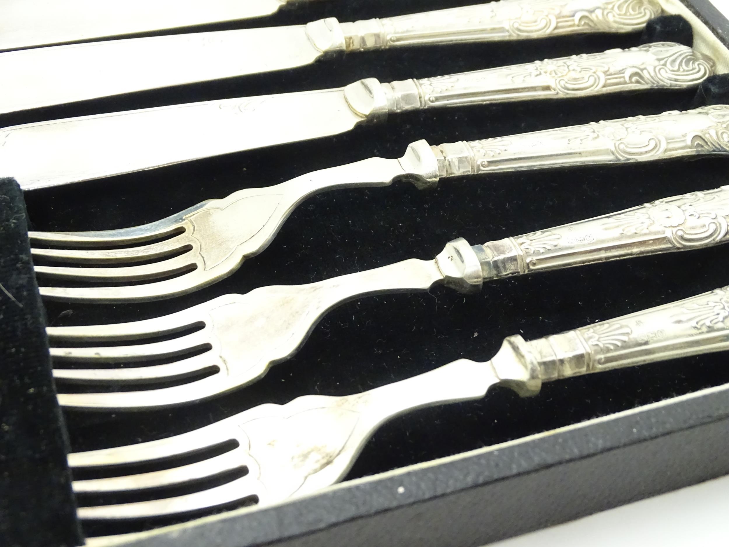 A cased set of six silver handled fish knives and forks with fish servers hallmarked Sheffield 1938, - Image 2 of 12