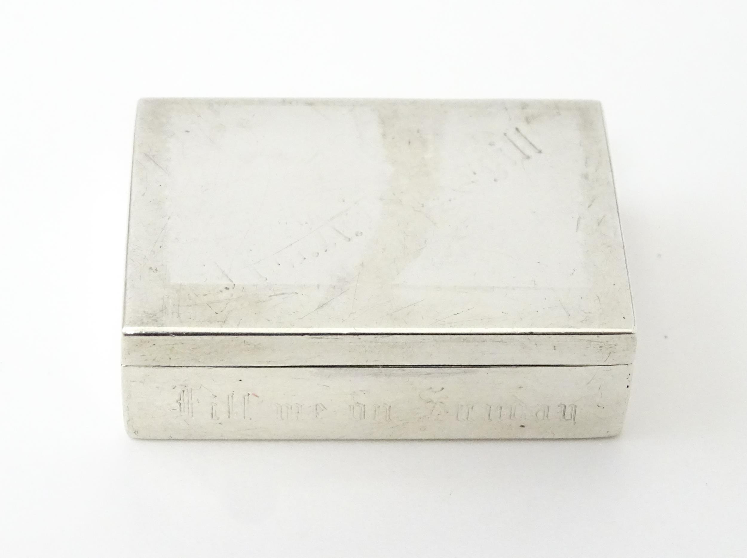 A Scottish silver box engraved to lid 'Mrs A. Fothergill', and to side 'Fill me on Sunday',