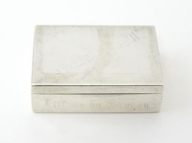 A Scottish silver box engraved to lid 'Mrs A. Fothergill', and to side 'Fill me on Sunday',
