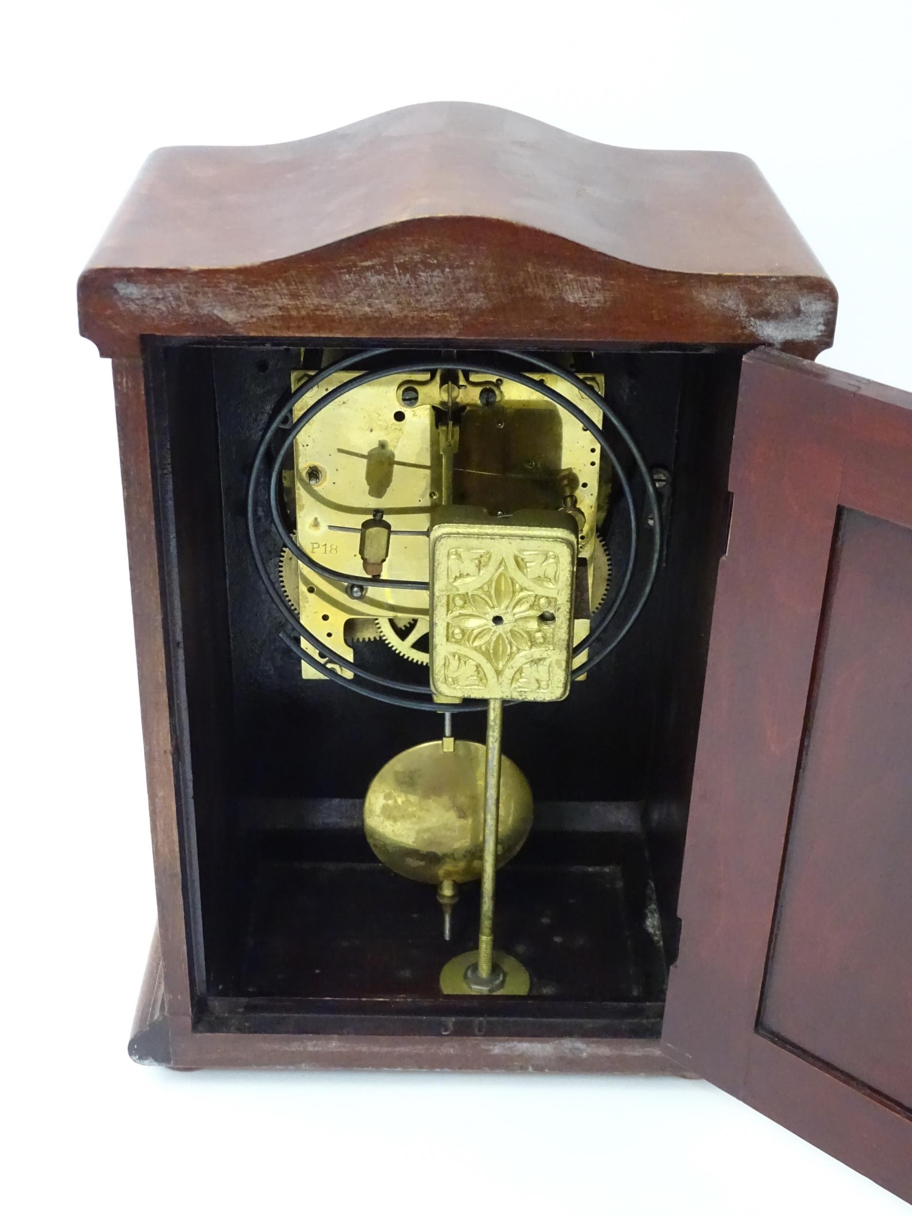 A mahogany cased mantle clock with silvered dial and Roman numerals. The by Gustav Becker 8-day - Image 7 of 9